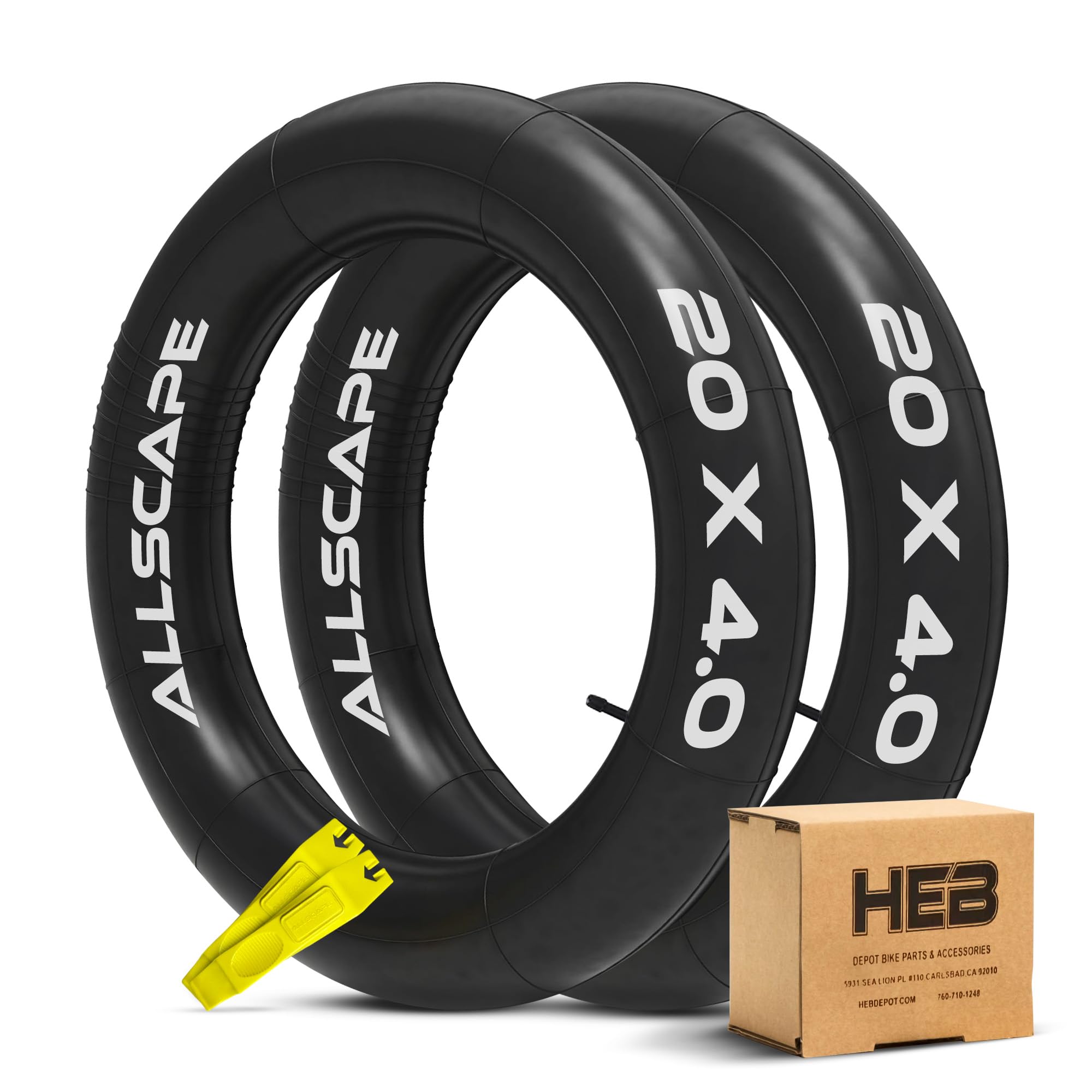 HEB - Heavy Duty Bike Tube for Ebike Tires - Puncture Resistant Inner Tube for 20x4 / 26x4 Bike Tire, Fat Tire Tube, MTB, 20 inch x 4.0 inch and 26 inch x 4.0 inch Bike Tubes