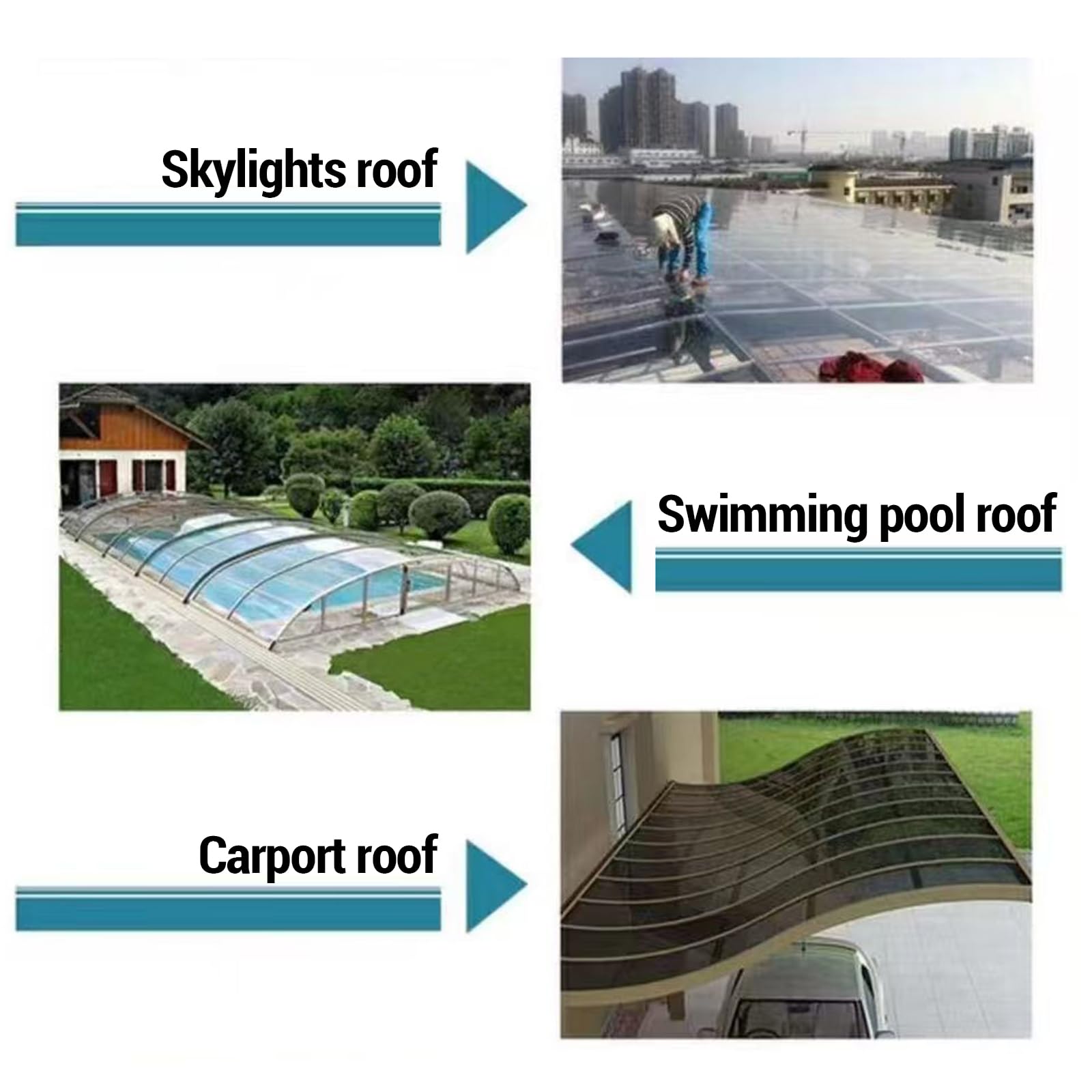 Transparente Polycarbonat-Dachbahnen – UV-geschützte, regenfeste, transparente Platten für gewölbte Vordächer und Gebäudächer – hochformbare Outdoor-Lösung