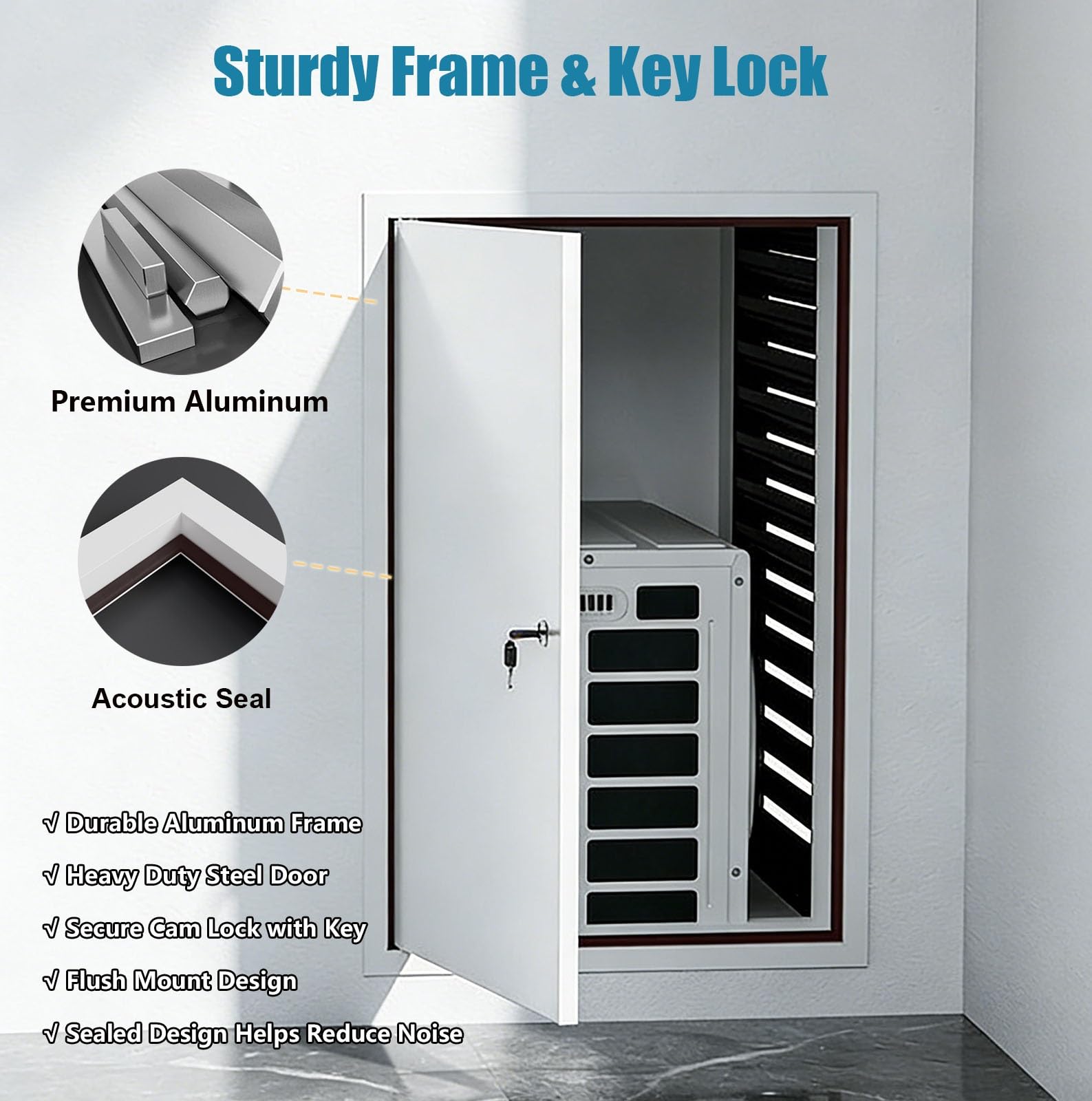 Drzwi serwisowe aluminiowe z zamkiem, 20 x 44 cale, panel wpuszczany w ścianę i sufit, do montażu płyt gipsowo-kartonowych, zamykany właz techniczny do instalacji wodno-kanalizacyj