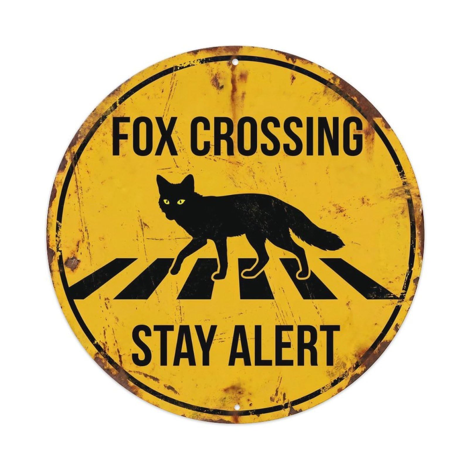 Cwbufd Vintage Style Fox Crossing Stay Alert Farmhouse Vintage Metal Tin Sign Plaque Wall Decor For Cafe, Club Bar, Office, Garden Metal Poster 8X8inch