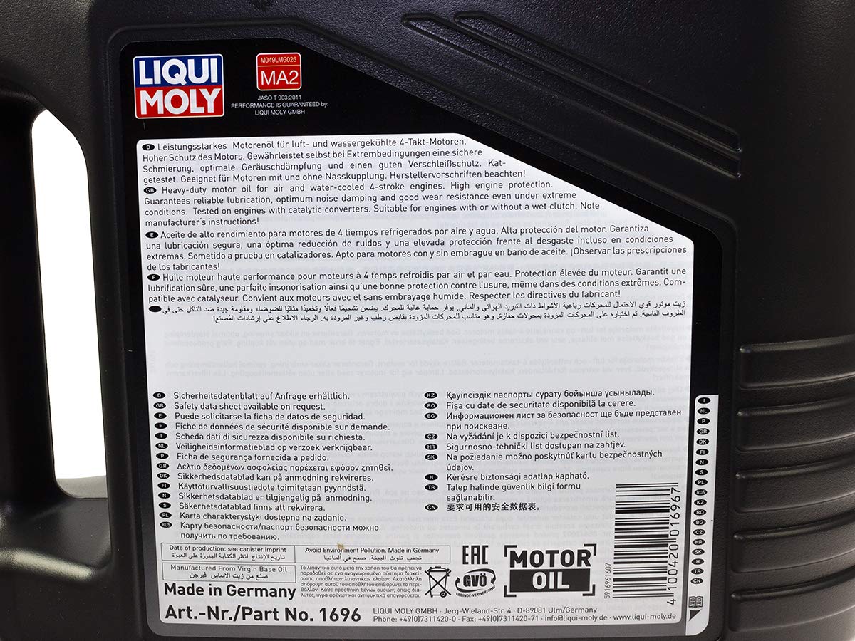 LIQUI MOLY Aceite de motor 20W-50 Motorbike 4T Aceite mineral API SN Plus Street 4L Compatible con YAMAHA MOTORCYCLES FJ FZS FZX TT XV