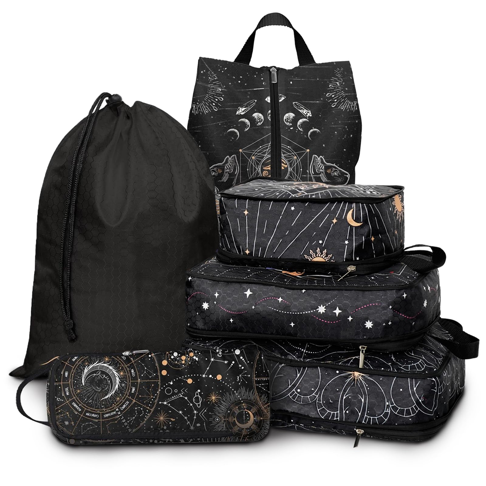 6 Pcs Compression Packing Cubes for Travel, Waterproof Luggage Organizer Washable Storage Bags Set - Packaging Cubes for Backpack Travel and Carry-Ons