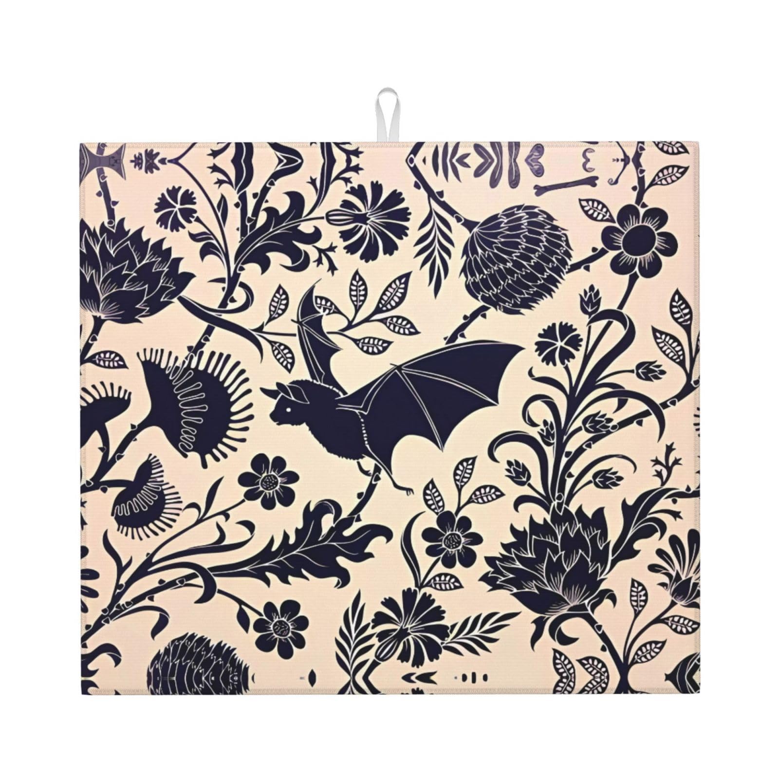 WHJSSF Bat Print Prints Kitchen Drying Mat – Absorbent Dish Throw for Countertops, Quick-Dry Non-Slip Layer with Stylish Prints, Ideal Housewarming Gift