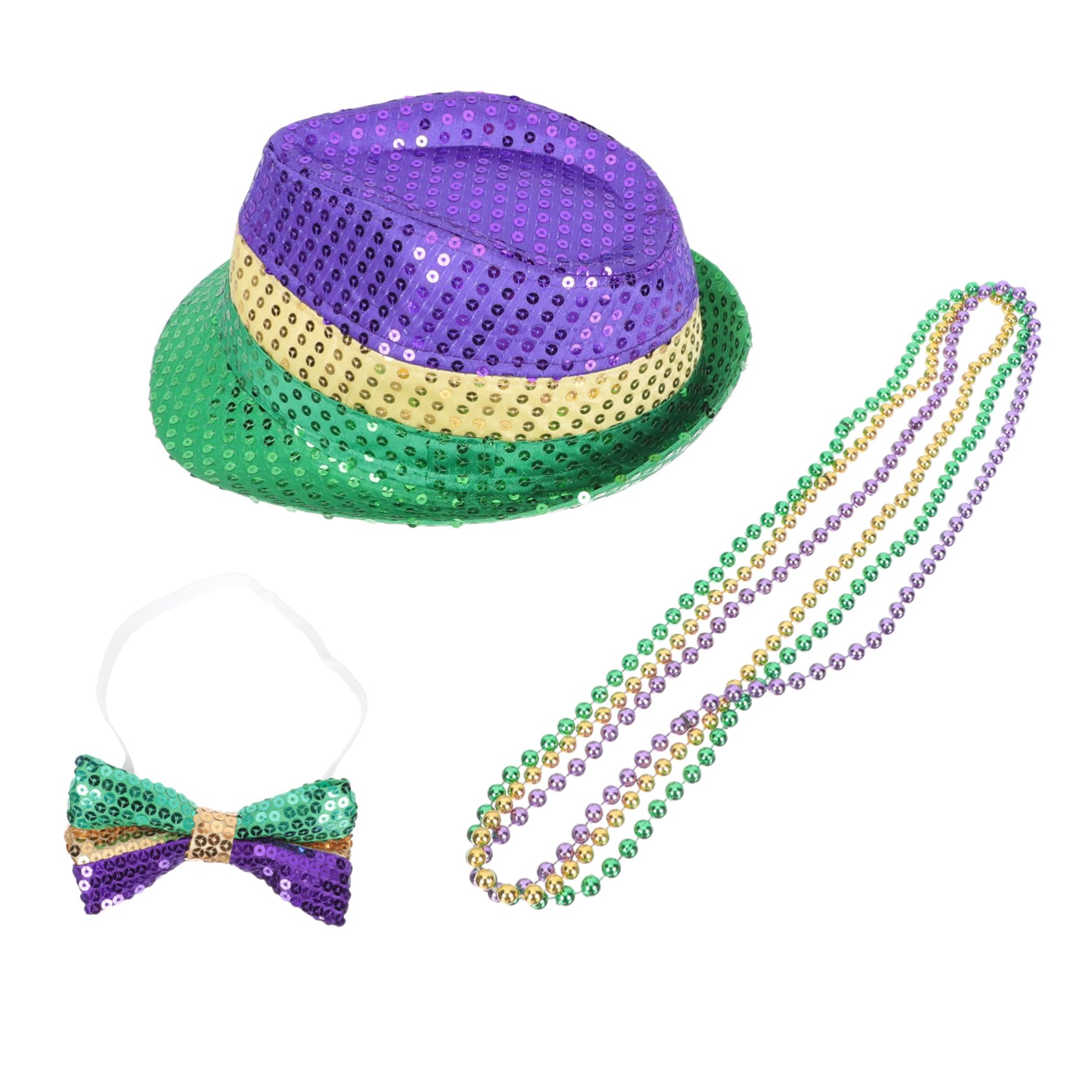 Ipetboom Bow Tie Boys Carnival Hat Set Sequin Necklace Hat Prop Bow Tie Necklace Stage Performance Costumes
