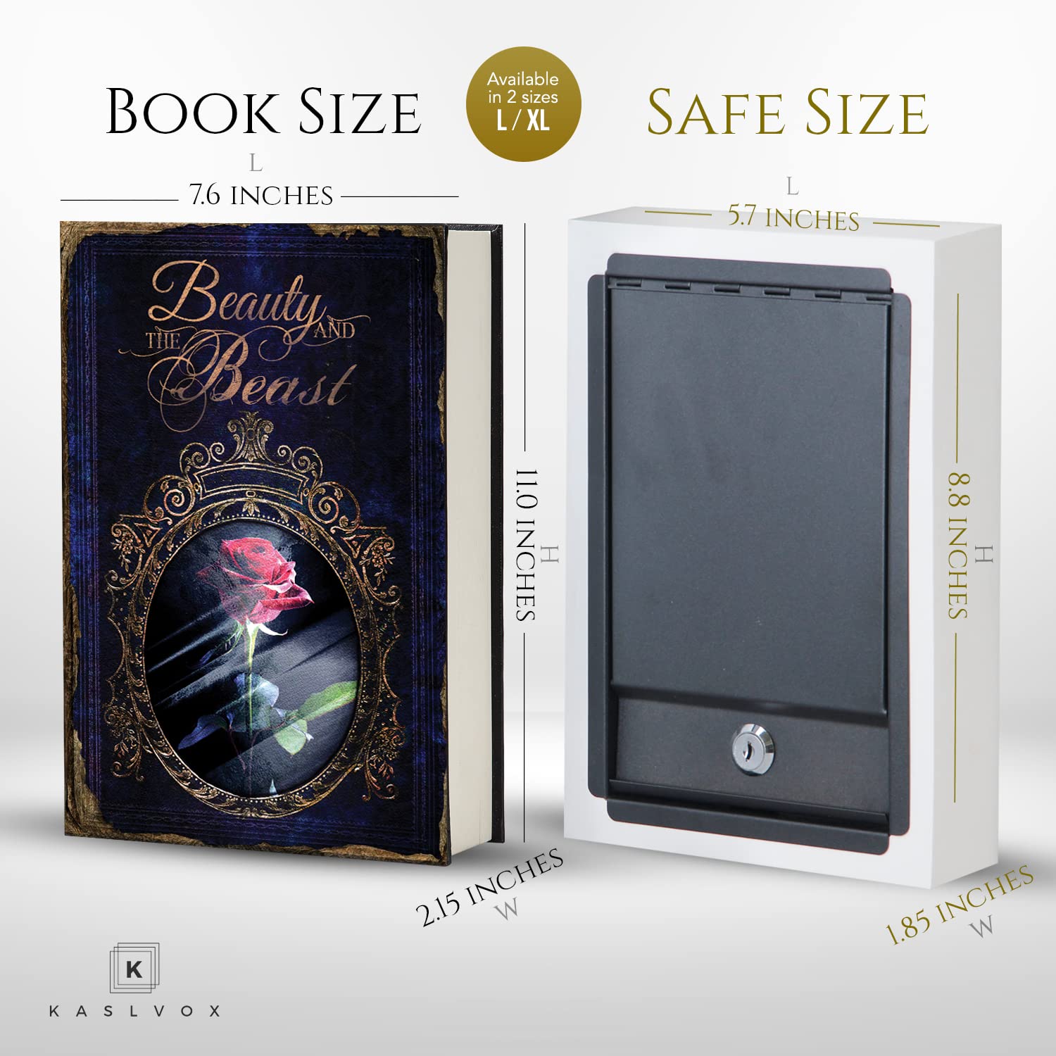 Real Pages Portable Diversion Book Safe – Libro scavato con scomparto segreto nascosto per gioielli, soldi e contanti (La bella e la bestia) (XL, serratura a chiave)