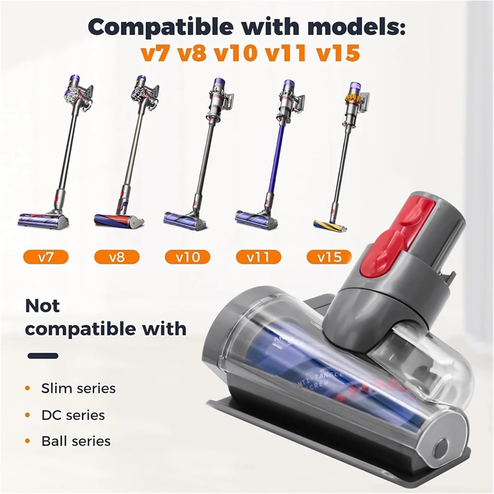 Brosse électrique pour enlever les acariens du matelas, compatible avec aspirateurs Dyson V7, V8, V10, V11 et V15. Mini tête de brosse motorisée.