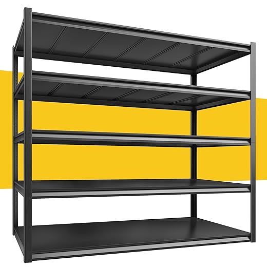 REIBII 48" Wide Garage Shelving Heavy Duty 72"H Garage Storage Shelves 3000LBS Heavy Duty Shelving Adjustable 5 Tier Metal Shelving for Garage Storage Shelving Industrial Shelving Storage Rack, Black