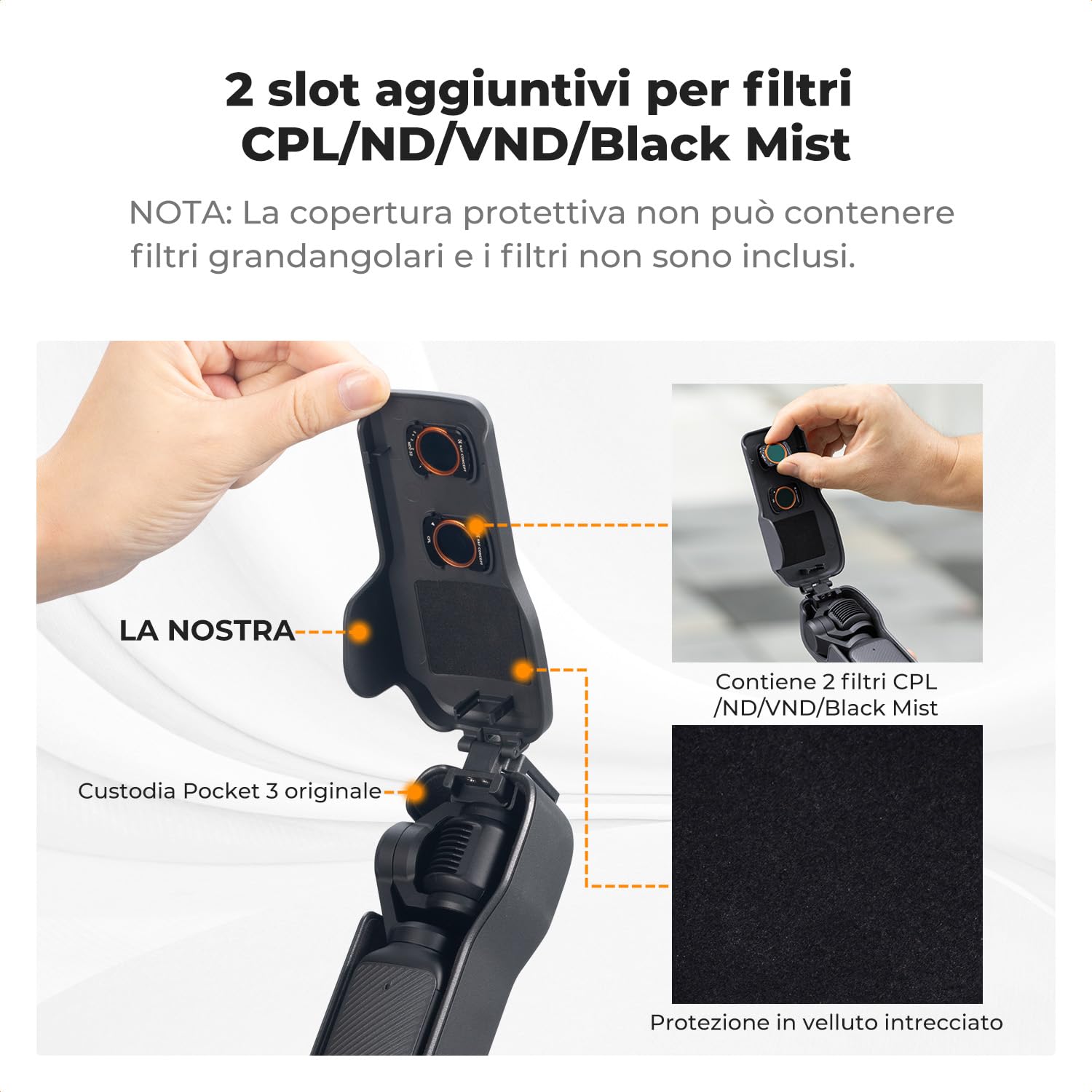 K&F CONCEPT Custodia Protettiva per Gimbal e Lente Compatibile con DJI Osmo Pocket 3, Copriobiettivo Schermo con Guscio Rigido e Interno Morbido, Apertura/Chiusura Rapida e Design Compatto