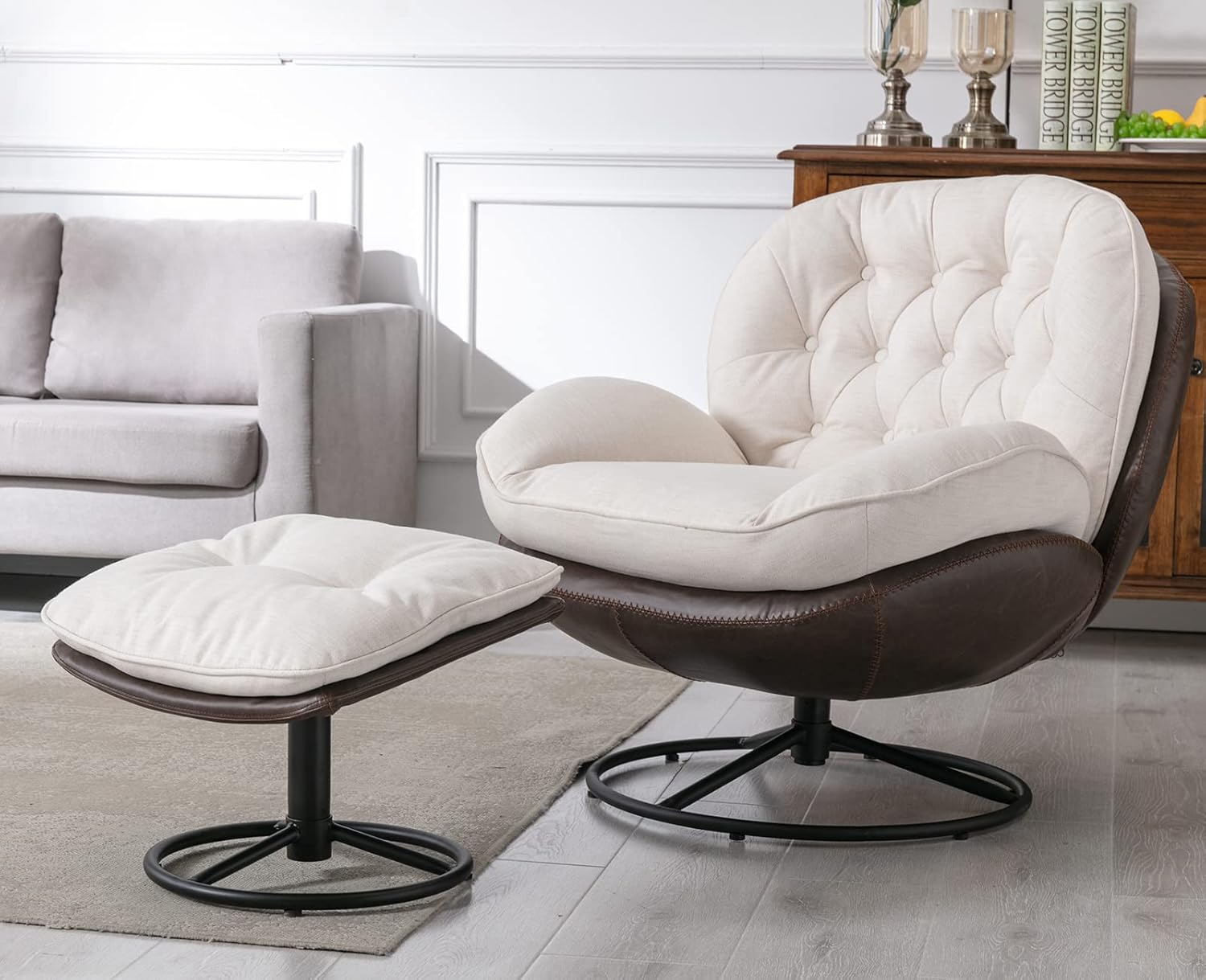 ZHENGHAO Swivel Accent Chair with Ottoman, Mid Century