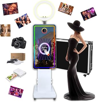 Magic Mirror Photo Booth 21.5" Touch Screen Mirror Photo Booth Selfie Photobooth Machine Ring Light RGB Frame for Event Rental Wedding Party Photo Booth+Camera+Mini Printer