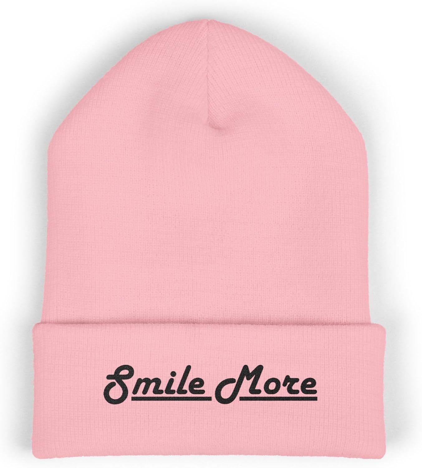 Smile More Classic Cuffed Beanie Hat with Embroidery Message