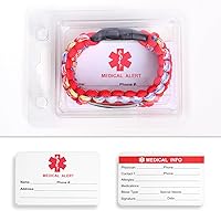 Vista 39 de Pulsera de alerta médica Paracord para hombres y mujeres Pulsera de identificación médica de acero inoxidable con hebillas de liberación lateral