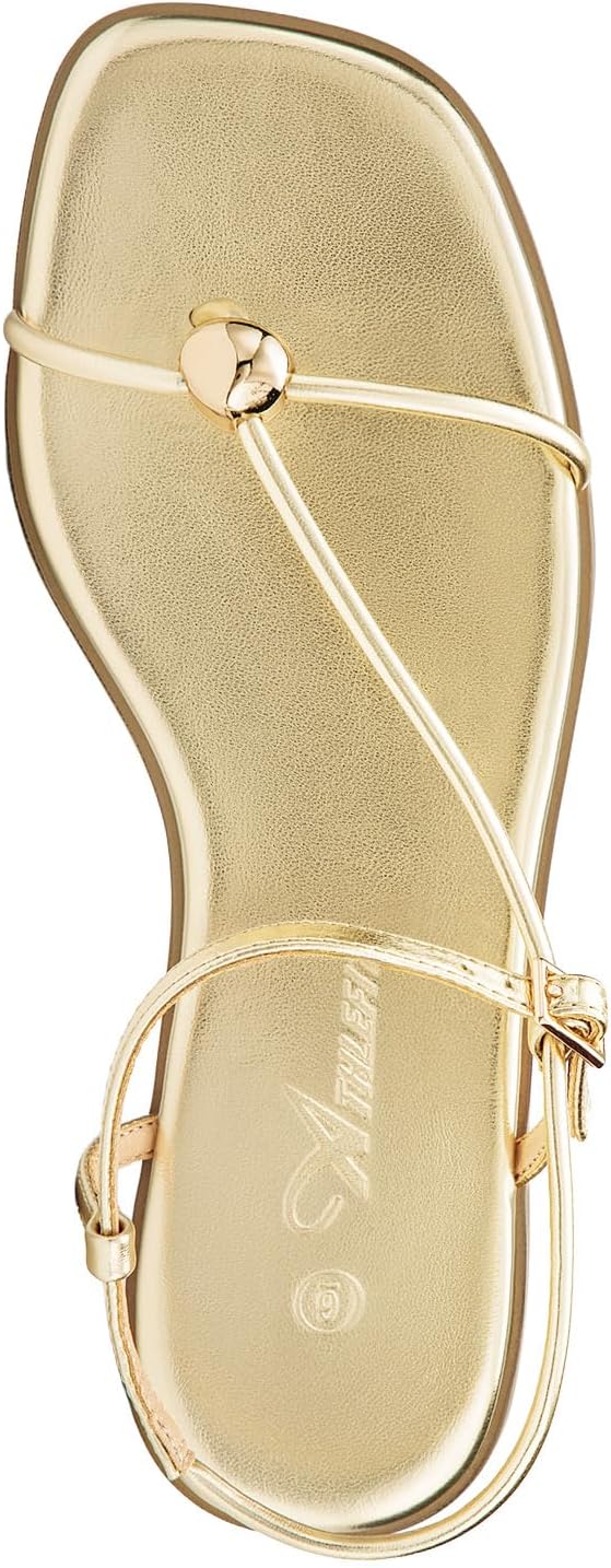 Athlefit Strappy Flat Sandals for Women Square Open Toe Comfortable Ankle Strap Beach Thong Flip Flop Sandals - Image 4