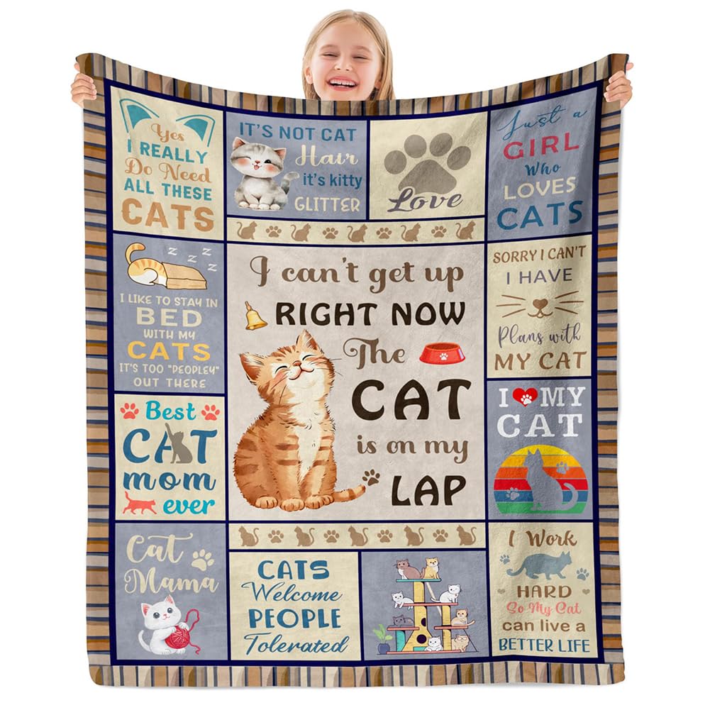 Pyrrlictoy Multicolored Cat Mum Blanket, Cosy And Warm Themed Gifts Blanket, Cats Print Blankets, Cats Throw Blankets For Cat Lovers,Quilt Spread Perfect For Home, Bedroom, Sleepovers & Camping(100×130Cm)
