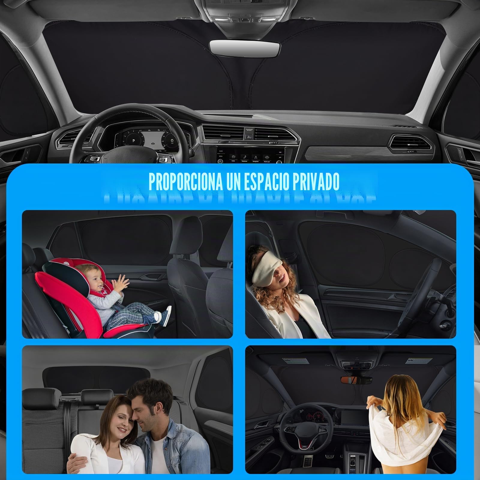 Parasol Coche para VW Tiguan II 2016-2024 Parabrisas Plegable (8 Piezas) | XCBYT, Parasol a Medida Parabrisas Trasero y Ventanas, Tejido reforzado de 6 capas , Cortina Privacidad
