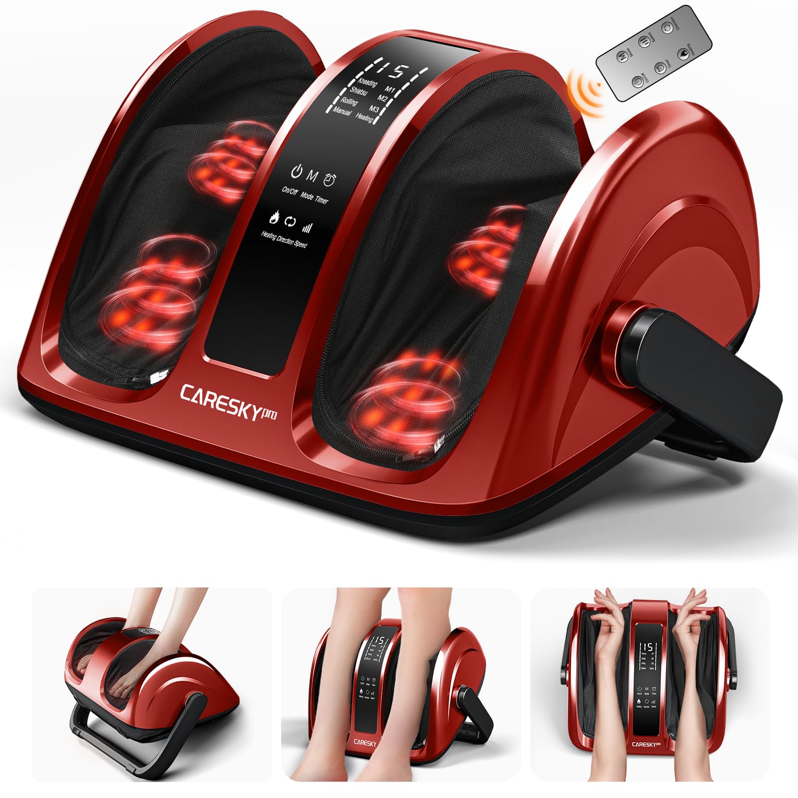 Foot Massager with Heat, FSA Eligible HSA 3-Heating Shiatsu Foot Massager for Circulation and Pain Relief, Deep Kneading Rolling for Calf-Feet-Arm Relaxation, Plantar Fasciitis, Neuropathy