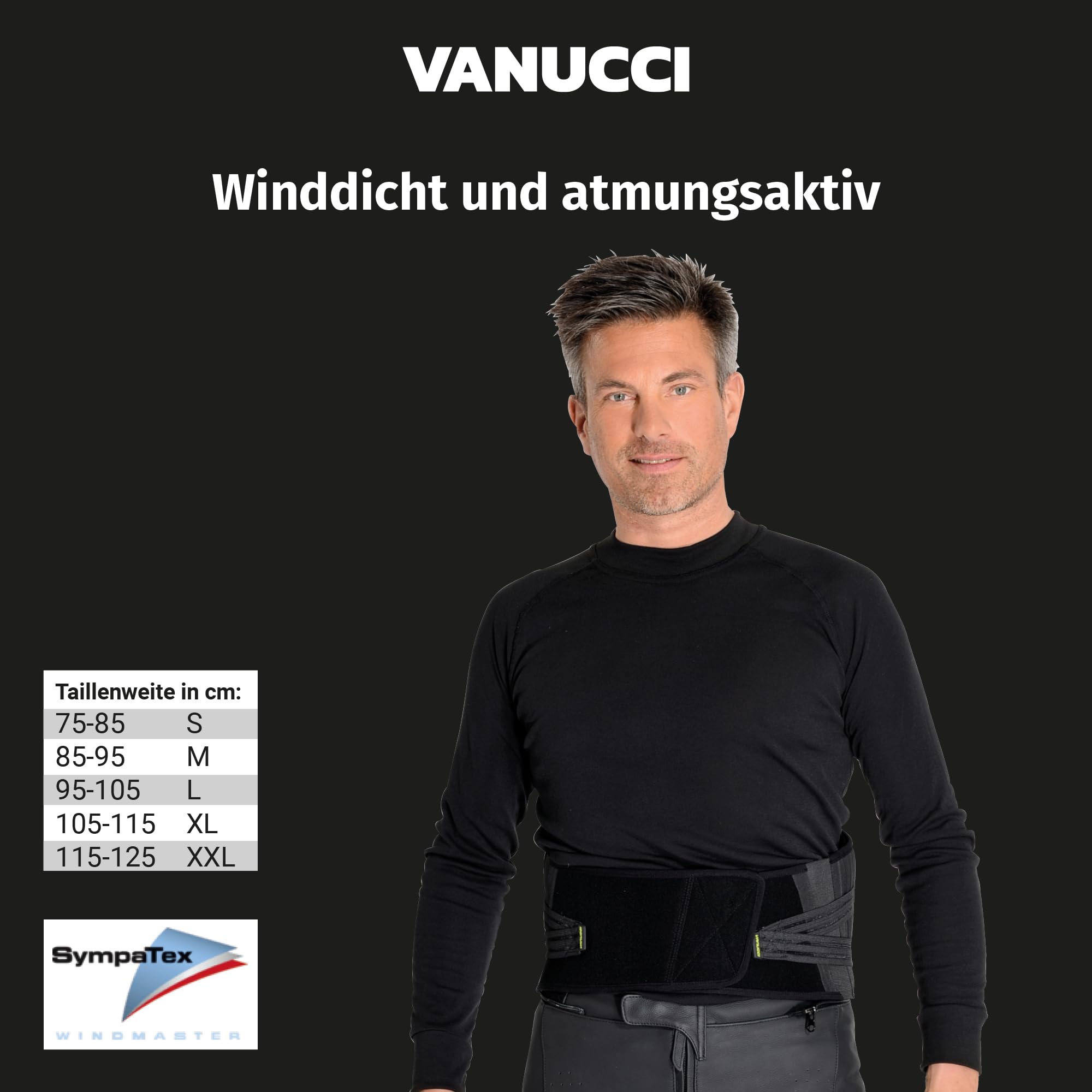 Vanucci 2-in-1 Nierengurt Motorrad Herren & Damen, Winddichter & Atmungsaktiver Motorrad Nierengurt, Herausnehmbares Thermofutter, mit Doppel-Klettverschluss, Größe S-XXL