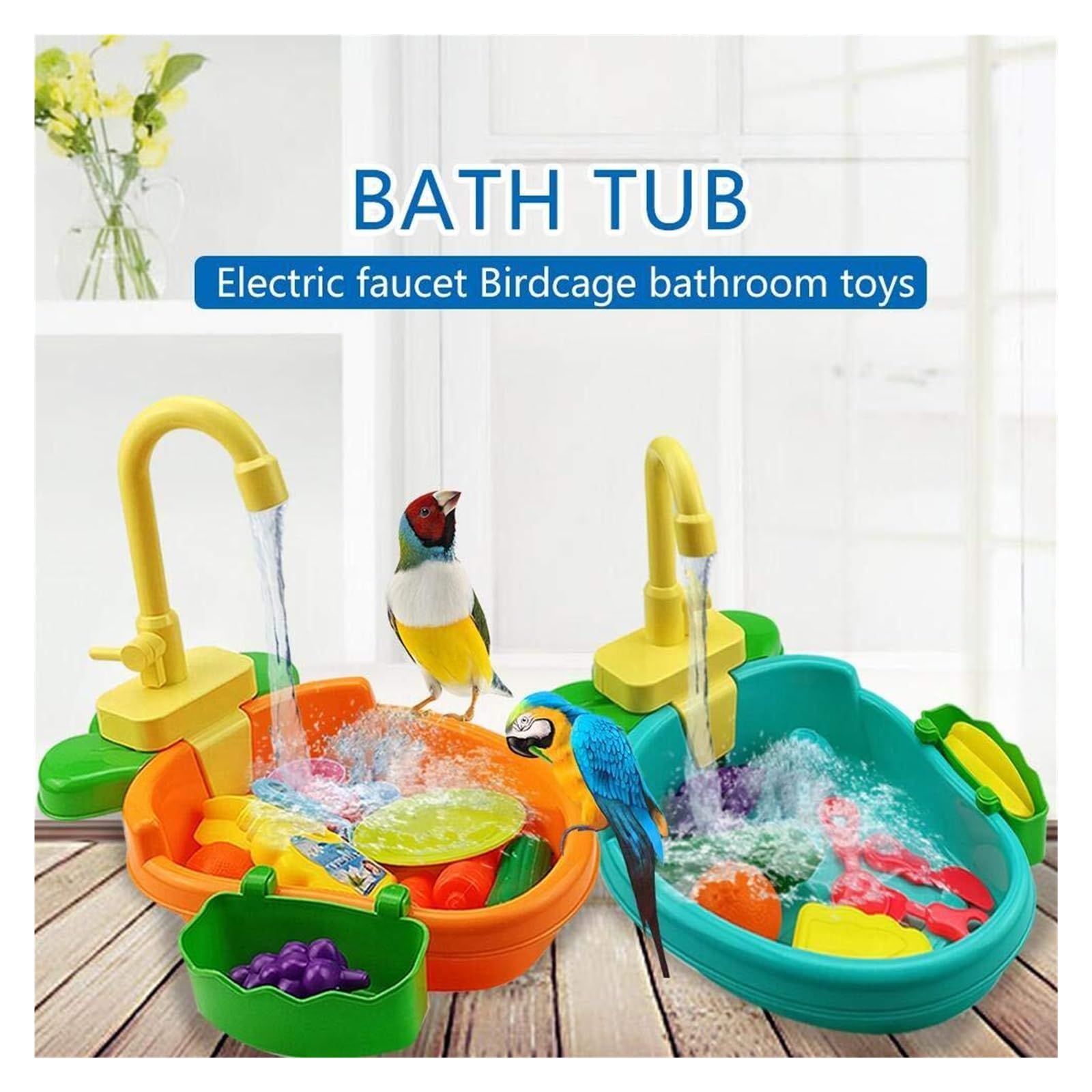 Baignoire automatique pour oiseaux avec robinet – Douche perroquet pour petits oiseaux et oiseaux de compagnie (bleu)