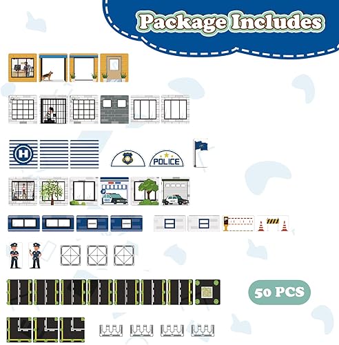 Miniatura 7 de Azulejos magnéticos, juego de 50 bloques de construcción temáticos de estación de policía, bloques de construcción magnéticos y juguetes