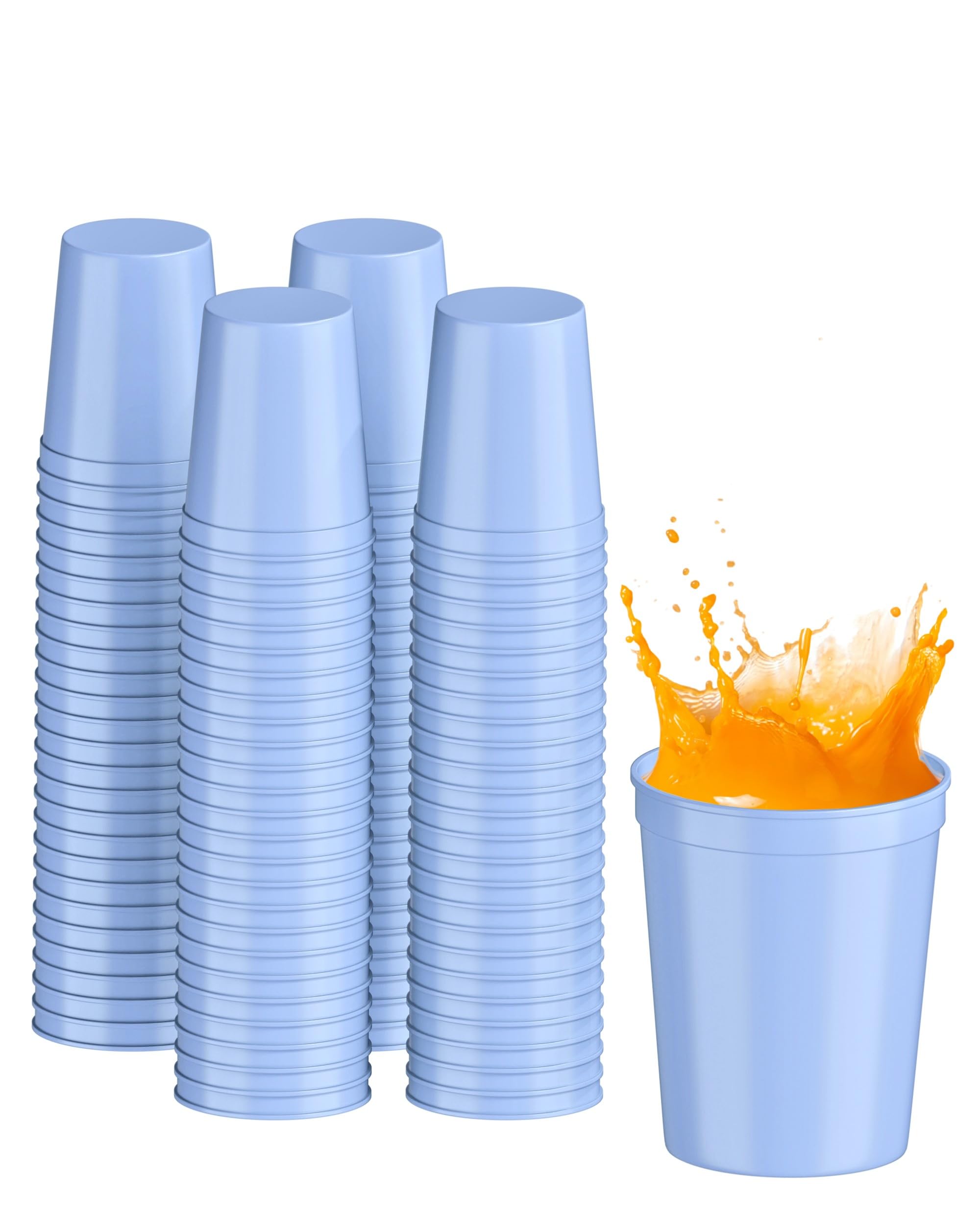 PartyPrints 100 Pack 16 oz Placid Blue Reusable Blank Plastic Cups, Stadium Cups Bulk – BPA Free Top Rack Dishwasher Safe, Party Colored Cups Perfect