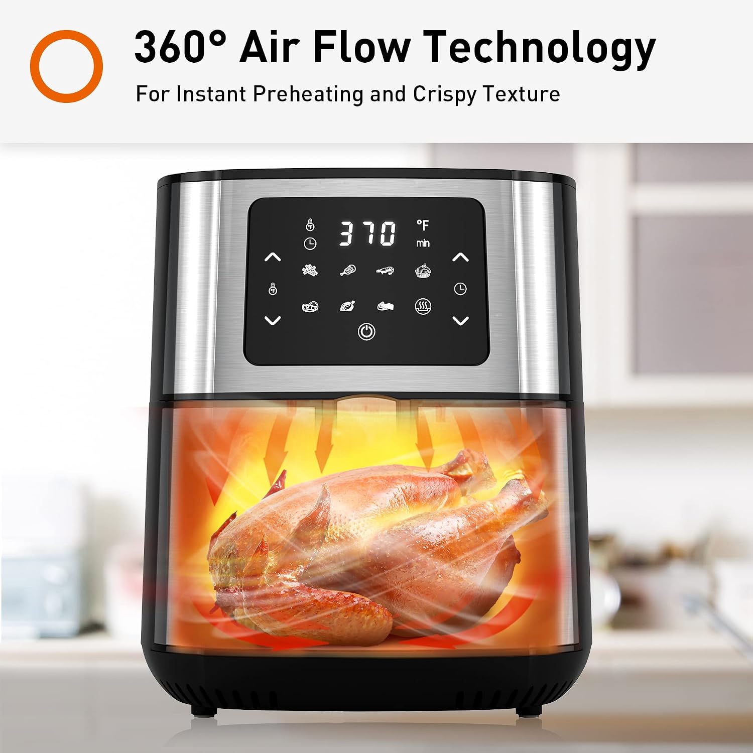 Joyoung JY-570 5.8 Quart Stainless Steel Multi Tasker Detachable Double Basket Air Fryer with LED Touchscreen and 8 Built In Smart Programs, Black