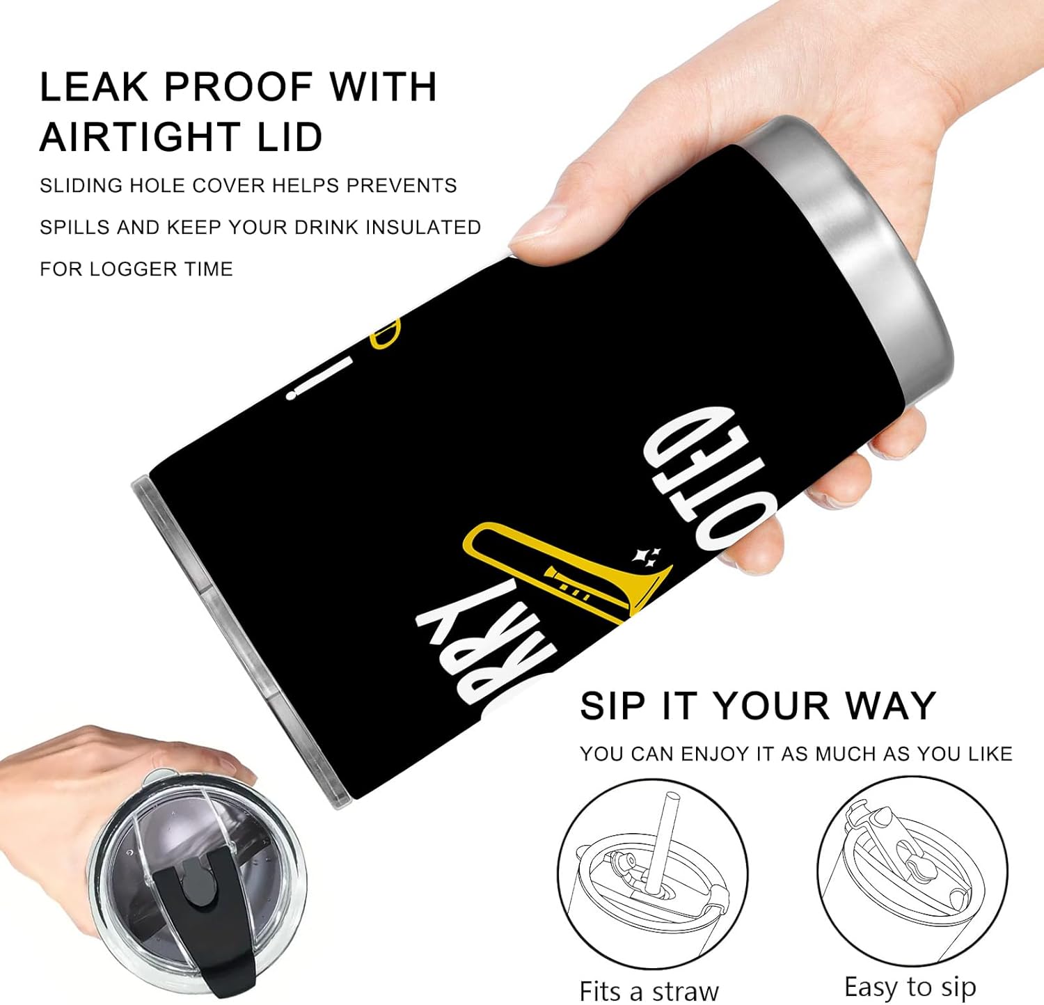 Trombone Gifts, Gifts for Trombone Players, 20oz Stainless Steel Tumbler with Lid Straw - Image 4