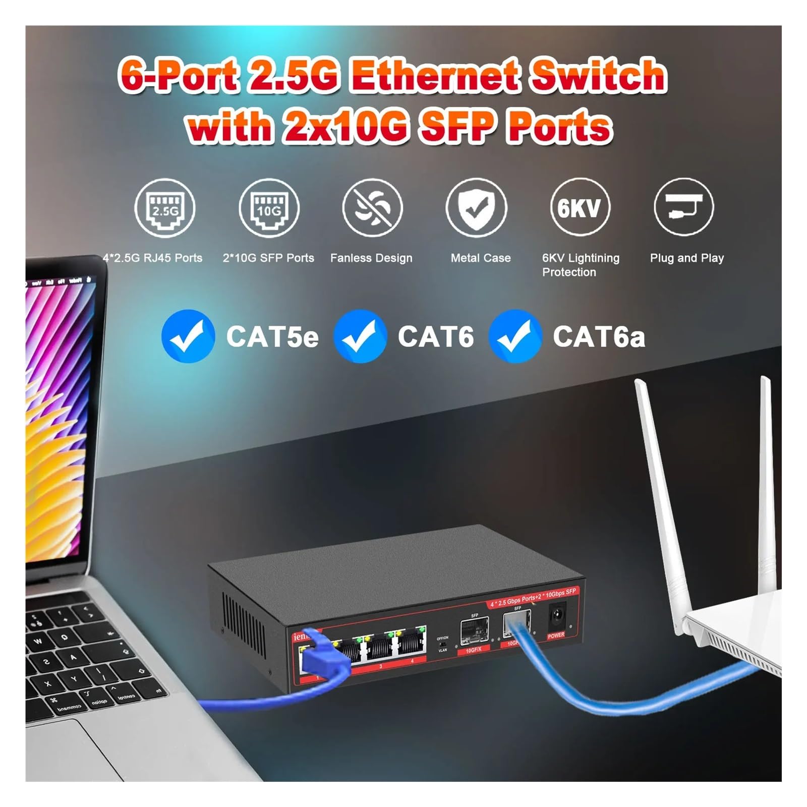 Switch da 2,5 Gbps, Switch Gigabit 2,5G a 4 Porte, Switch di Rete Ethernet 10G(Switch with E/.U Plug)