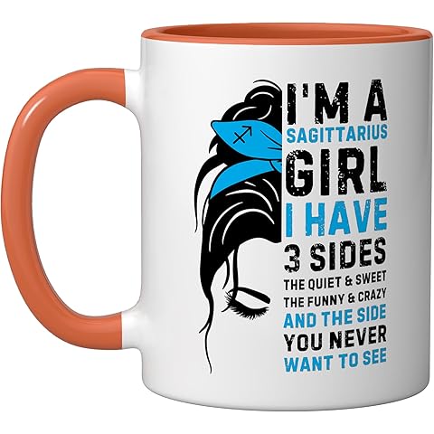 Sagittarius Girl Birthday Messy Bun Sagittarius Zodiac Sign Ceramic Mug, Orange/White