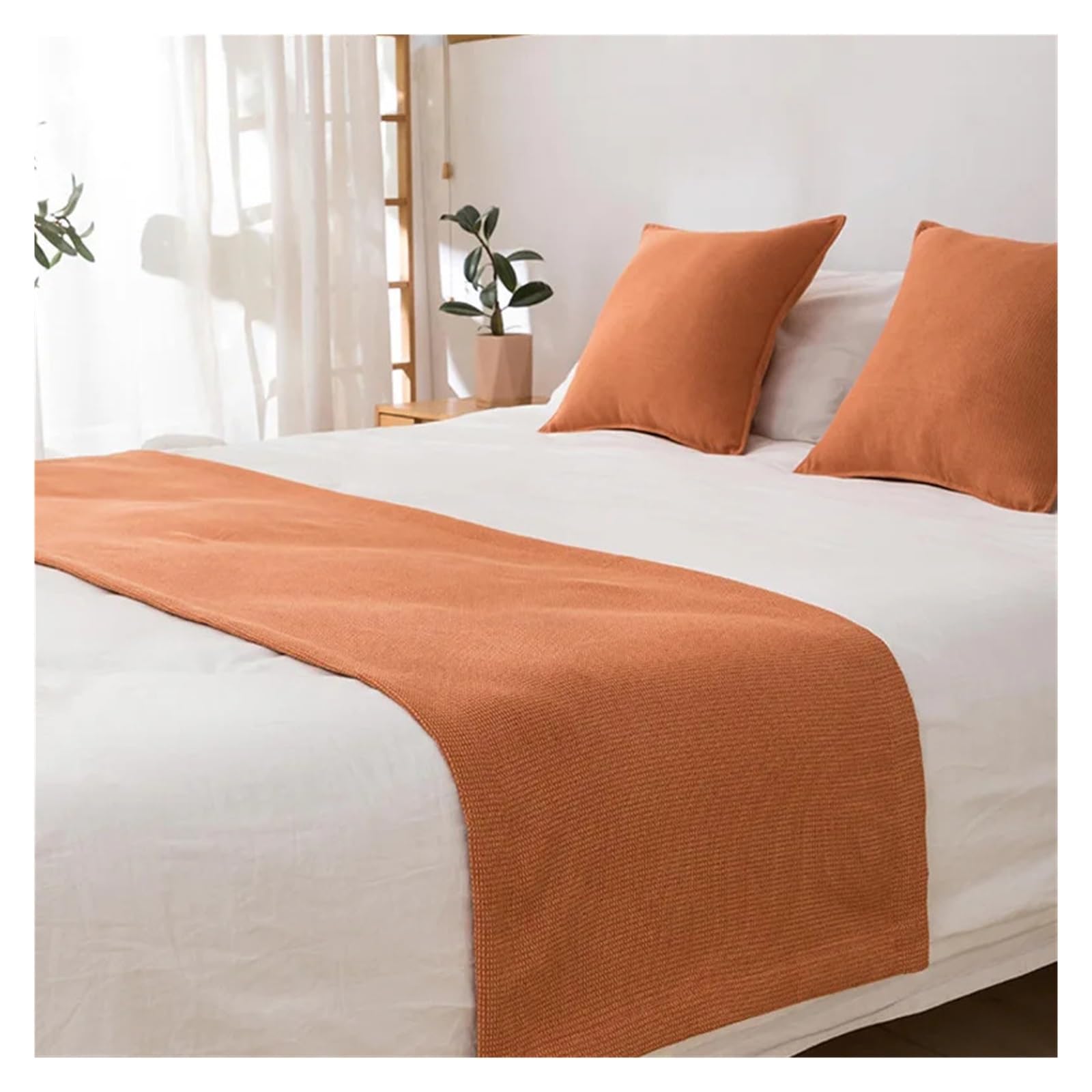 SHENJMAI Bed Runner Bed Runner Throw Home Hotel Decoration Solid Flag Wedding Bedroom Tail Towel Pillowcase(Orange,45x210cm bed runner)