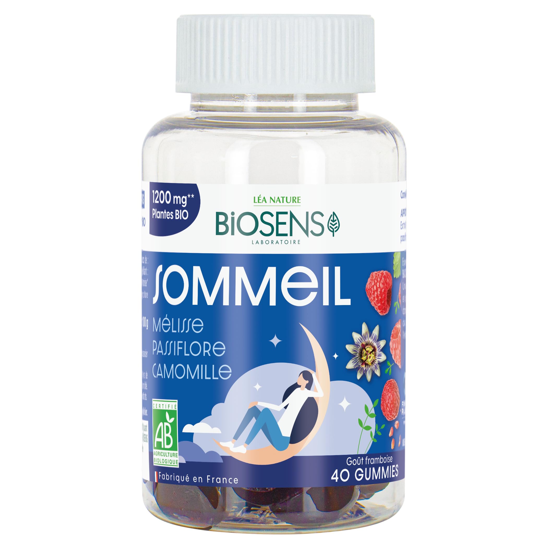 BIOSENS | Gummies Sommeil | Complément alimentaire bio | Aide à l’endormissement & Favorise un sommeil de qualité| Mélisse – Passiflore | 40 gummies