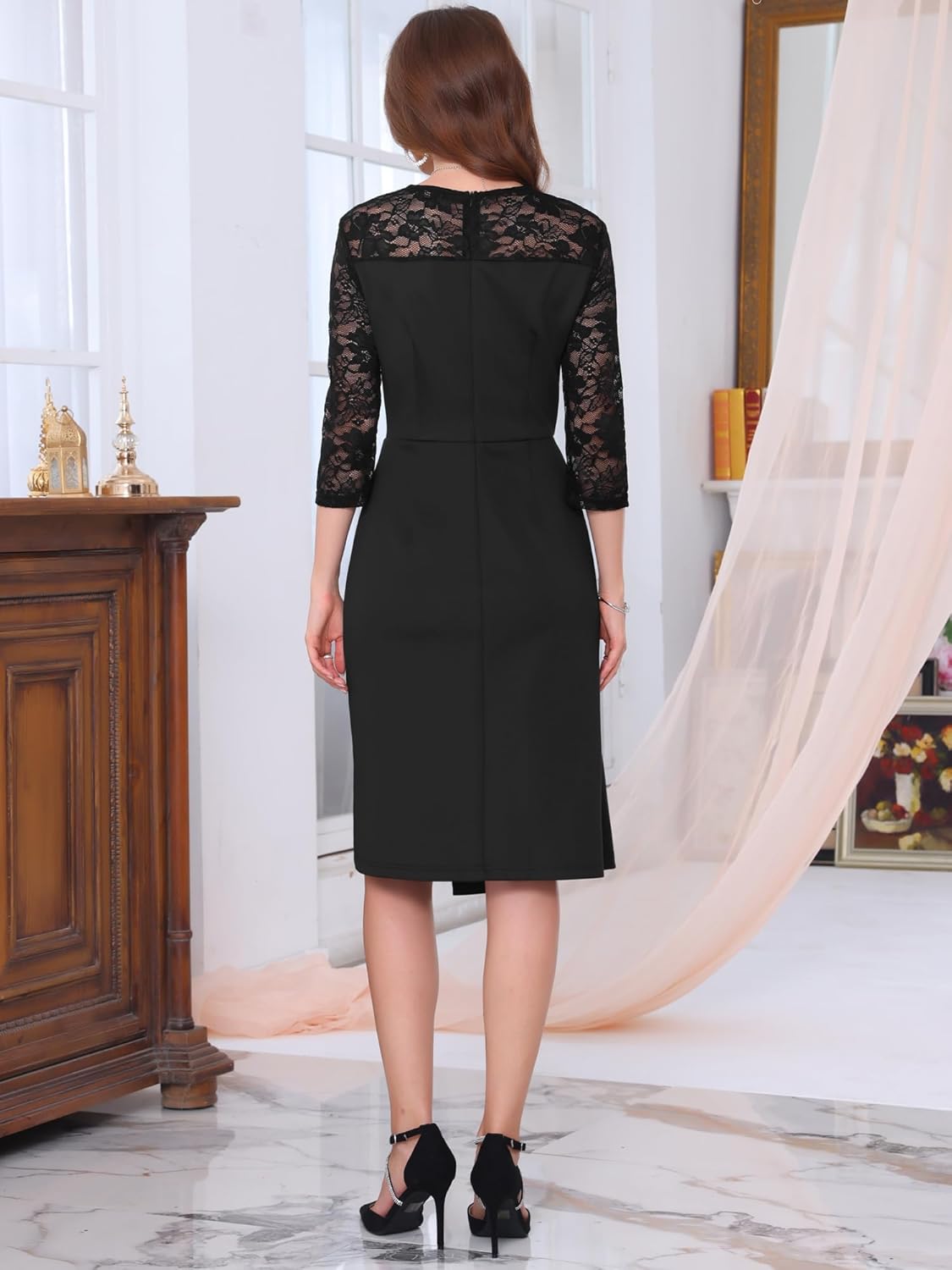 Women's Lace Formal Dress 3/4 Sleeves Sweetheart Neck Irregular Hem Cocktail Evening Dresses - Image 4