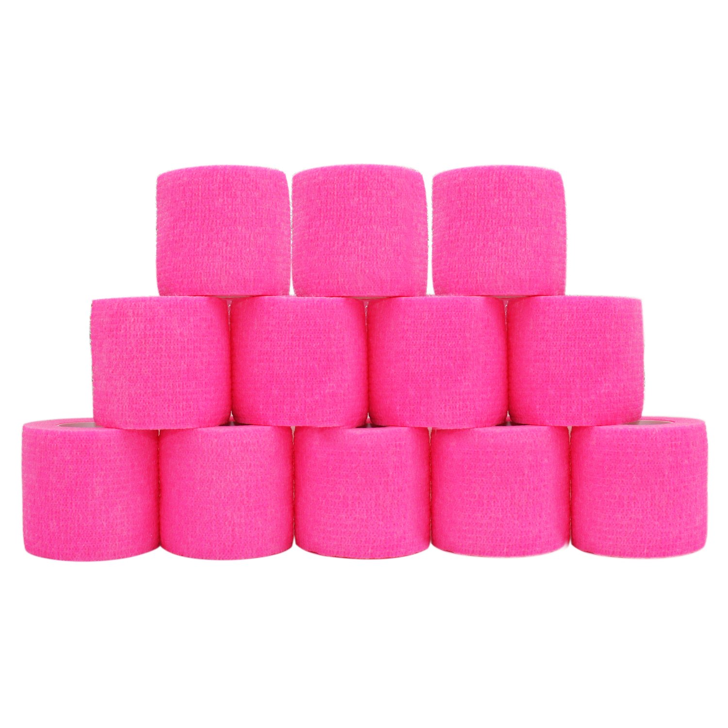 STpro Crepe Bandage Roll Elastic Bandage Cohesive Bandages 5cm Waterproof Bandage Vet Wrap Vets Tape Support Bandage Self Adhesive Bandage (12 Rolls, Pink)
