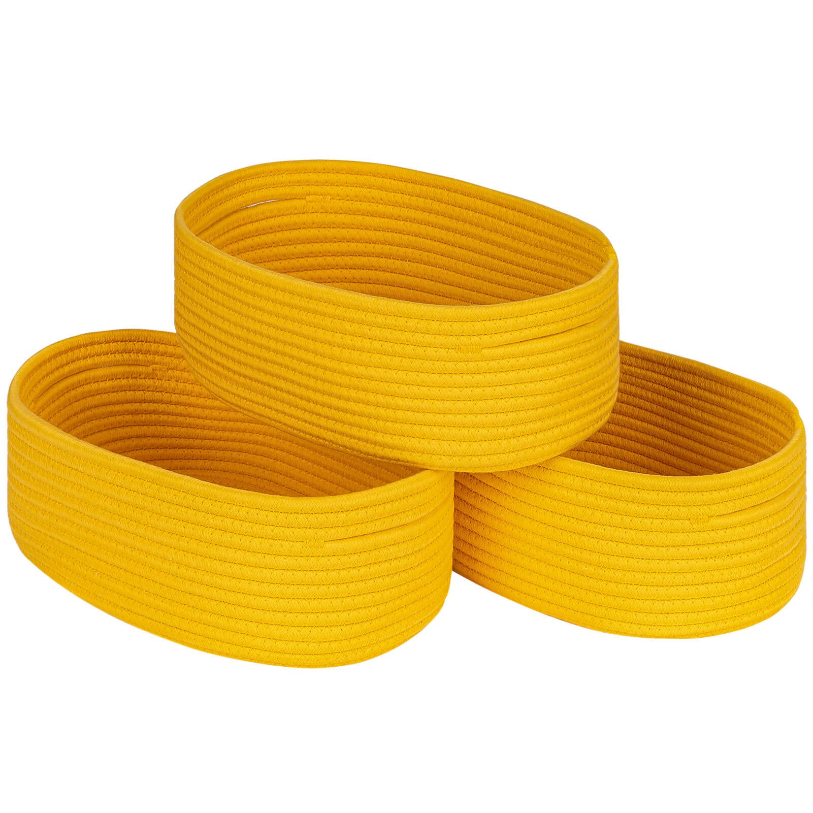 Kriitools Shelf Storage Baskets for Organizing|Decorative Basket for Closet Storage|Toy Baskets&Bins|Small Woven Rope Baskets-13x8.66x5.11’’,Durable&Stylish,Oval 3 Packs Yellow