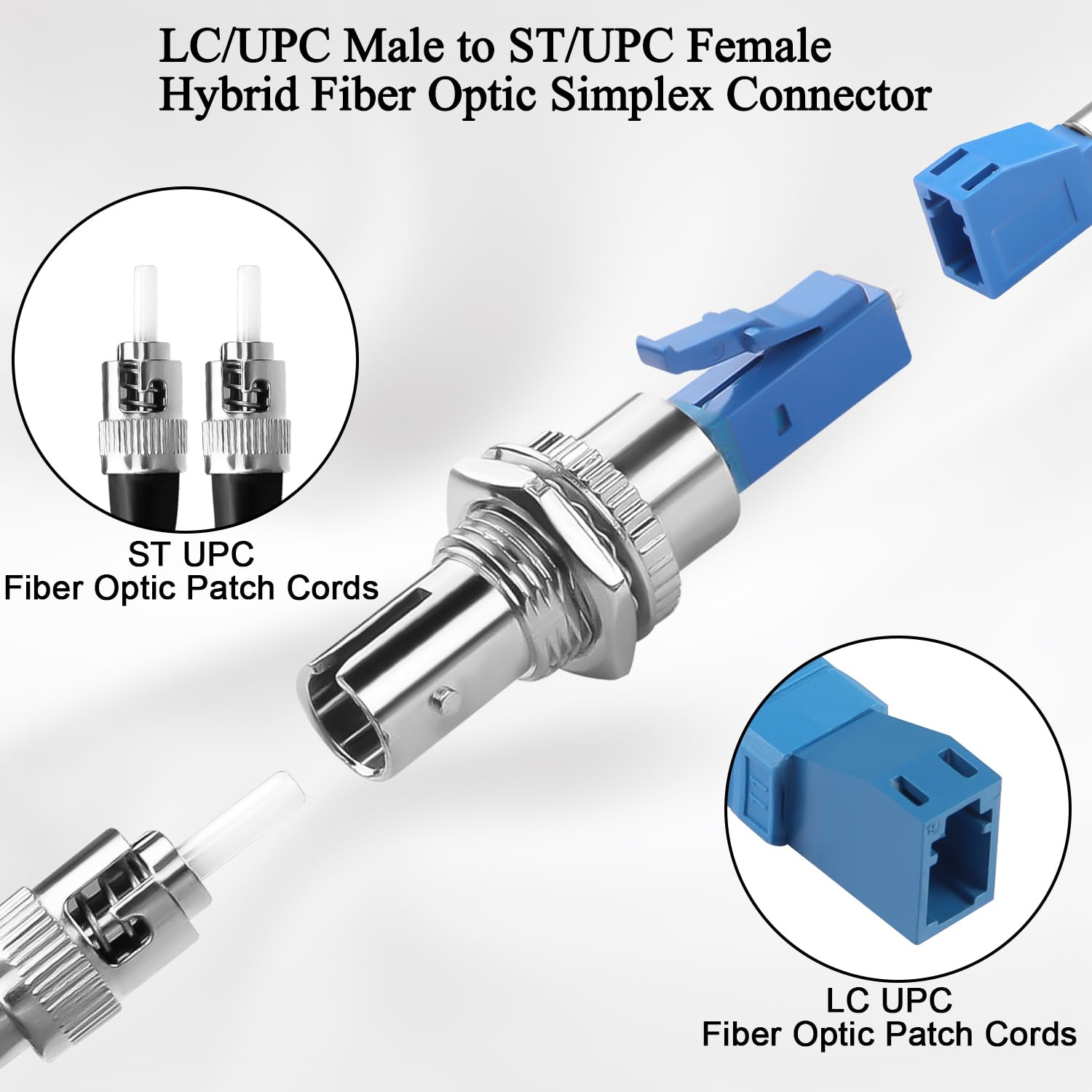 QIANRENON LC do ST hybrydowy adapter światłowodowy SM 9/125μm LC/UPC męski na ST/UPC żeńskie złącze światłowodowe Simplex, do optycznego FTTH miernika mocy miernika Pigtail Czerwone światło pióra