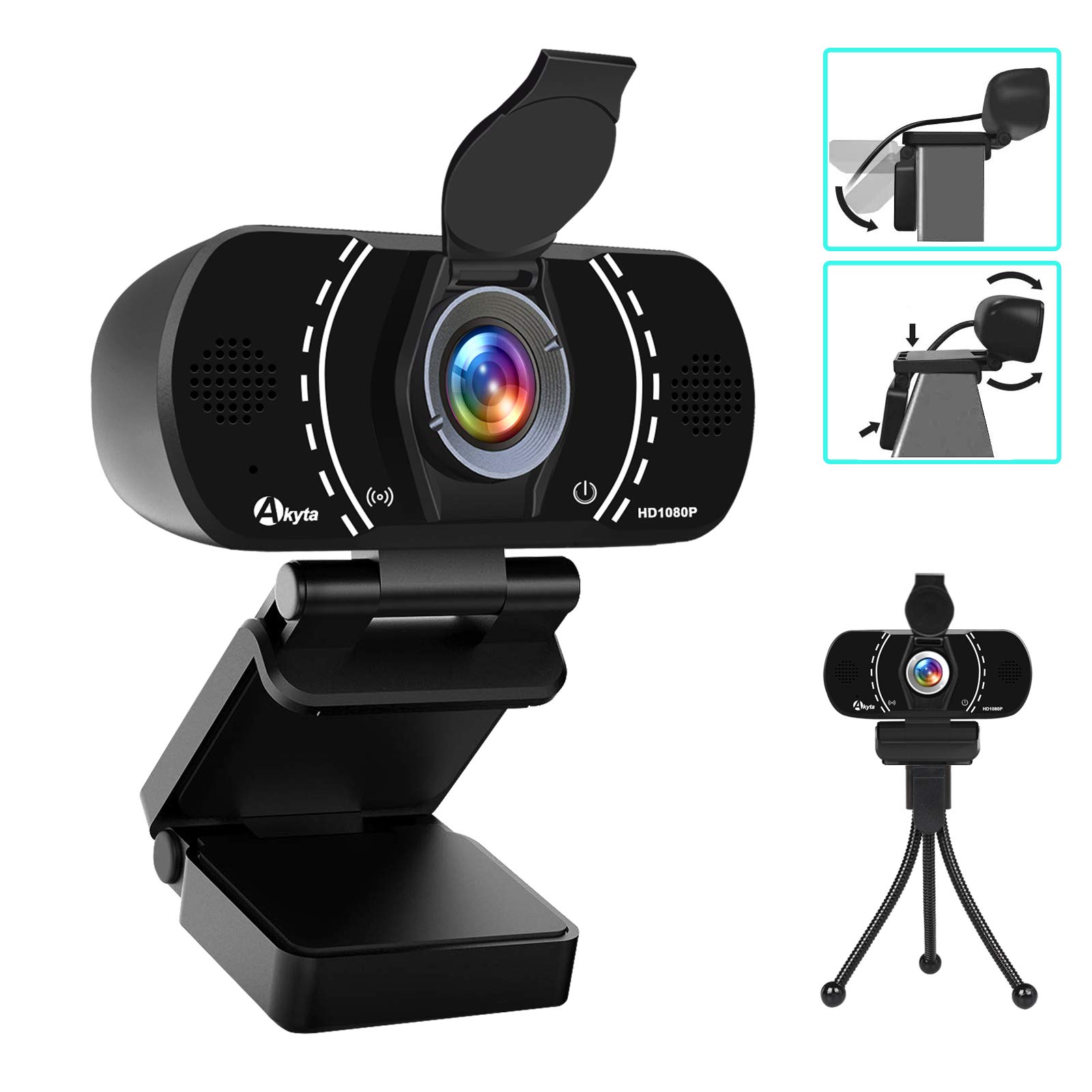 AkytaHD Streaming Webcam 1080P Video Calling and Recording Web Camera USB Camera for Computer Laptop Desktop YouTube OBS Skype Facebook Flexible Rotatable Clip with Tripod Mount Hole
