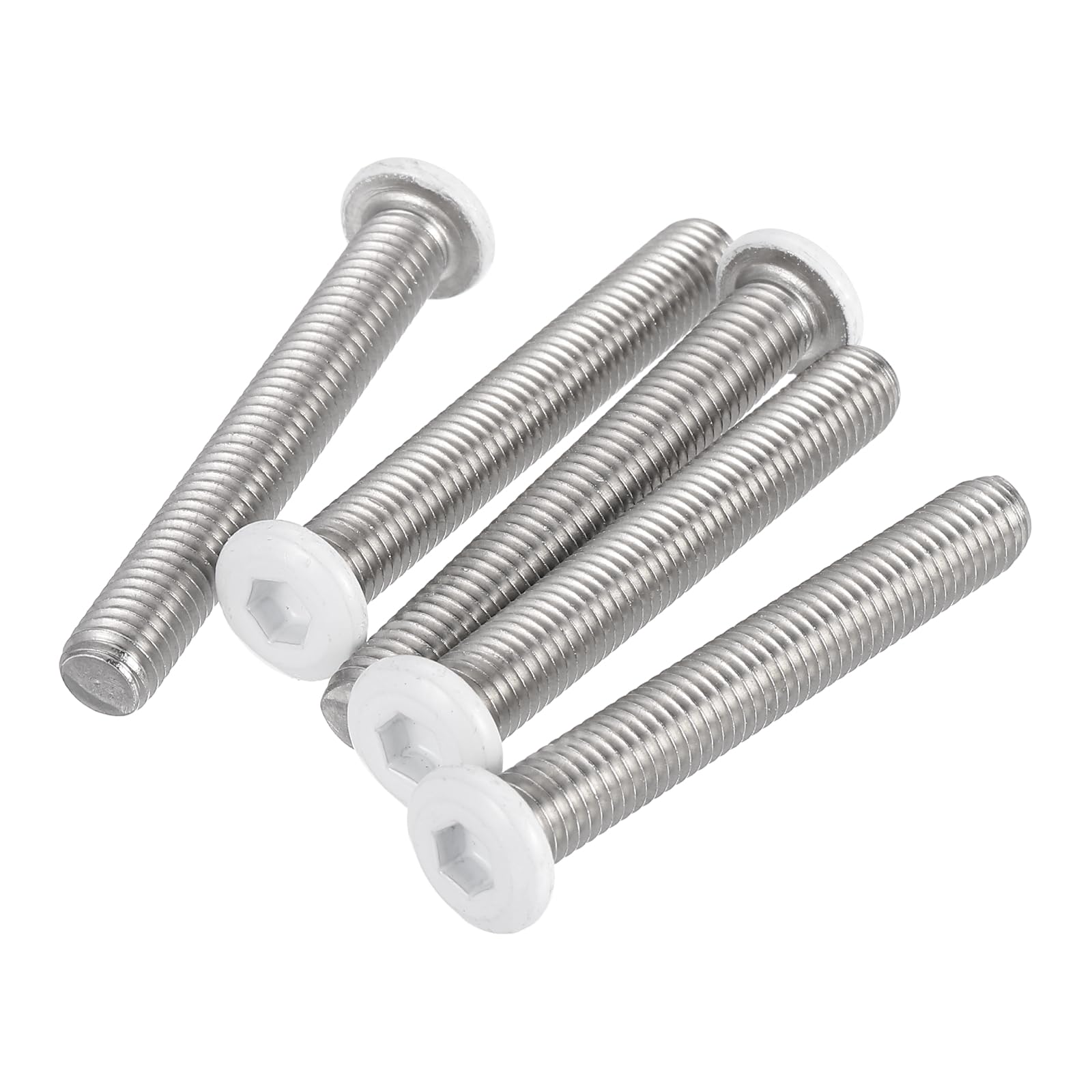 sourcing map 5 Pcs M8-1.25 x 60mm Button Head Hex Socket Head Screws, 304 Stainless Steel Bolts Full Thread Bright Finish Self Tapping Screws for Furniture Electrical Appliances, White