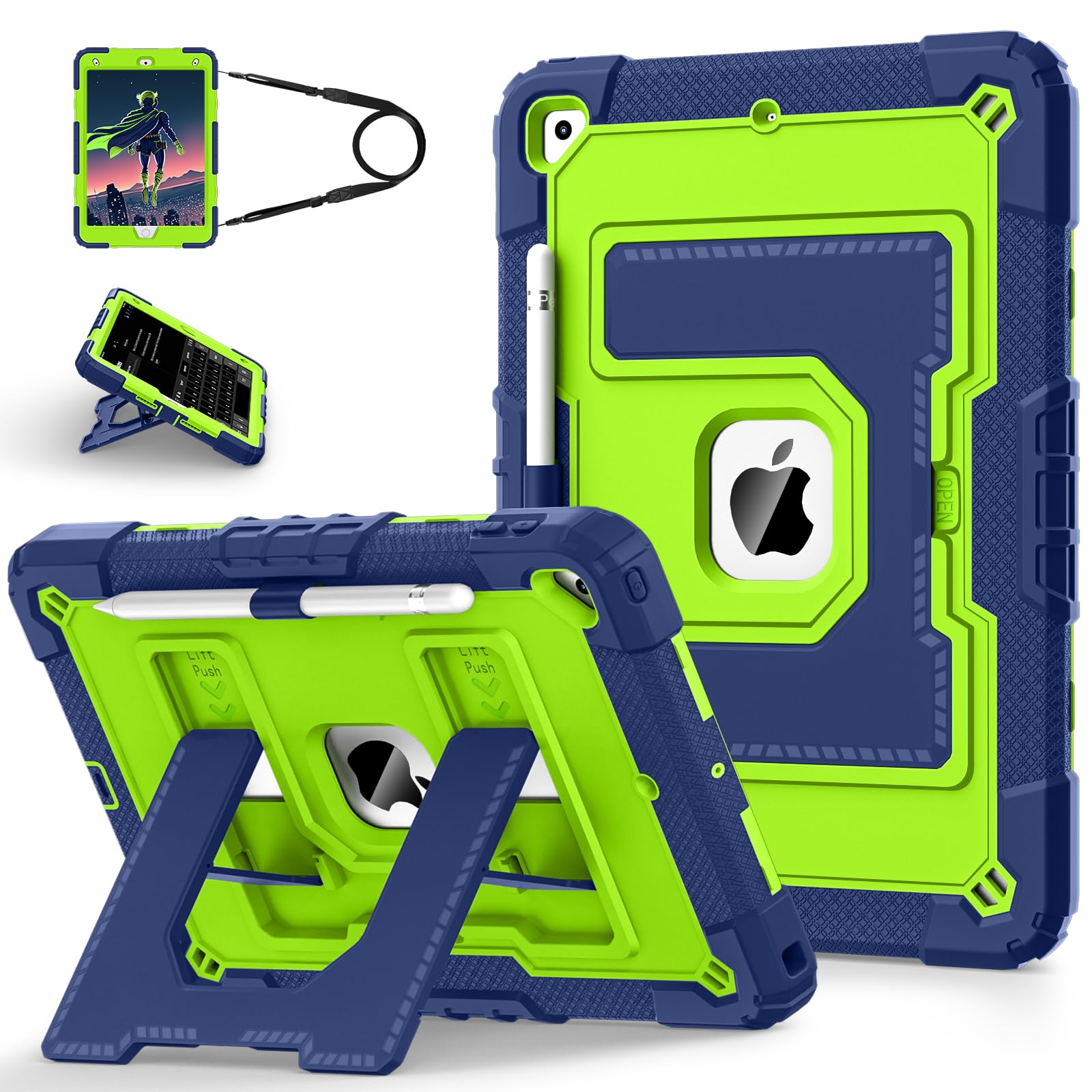 for iPad 9th/ 8th/ 7th Generation 10.2 Inch (2021/2020/ 2019) iPad Case 9th Generation with Pencil Holder,Heavy Duty Shockproof Cover for i Pad 9th/8th/7th Gen,Navy Green