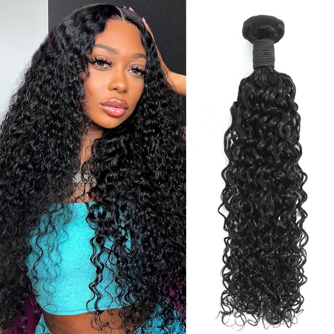 Water Wave Human Hair Bundles 12 Inch 12A 100% Unprocessed Brazilian Virgin Hair Curly Bundles Human Hair Can be Dyed Wet and Wavy 3 bundles Curly Weave Bundles Natural Black Color