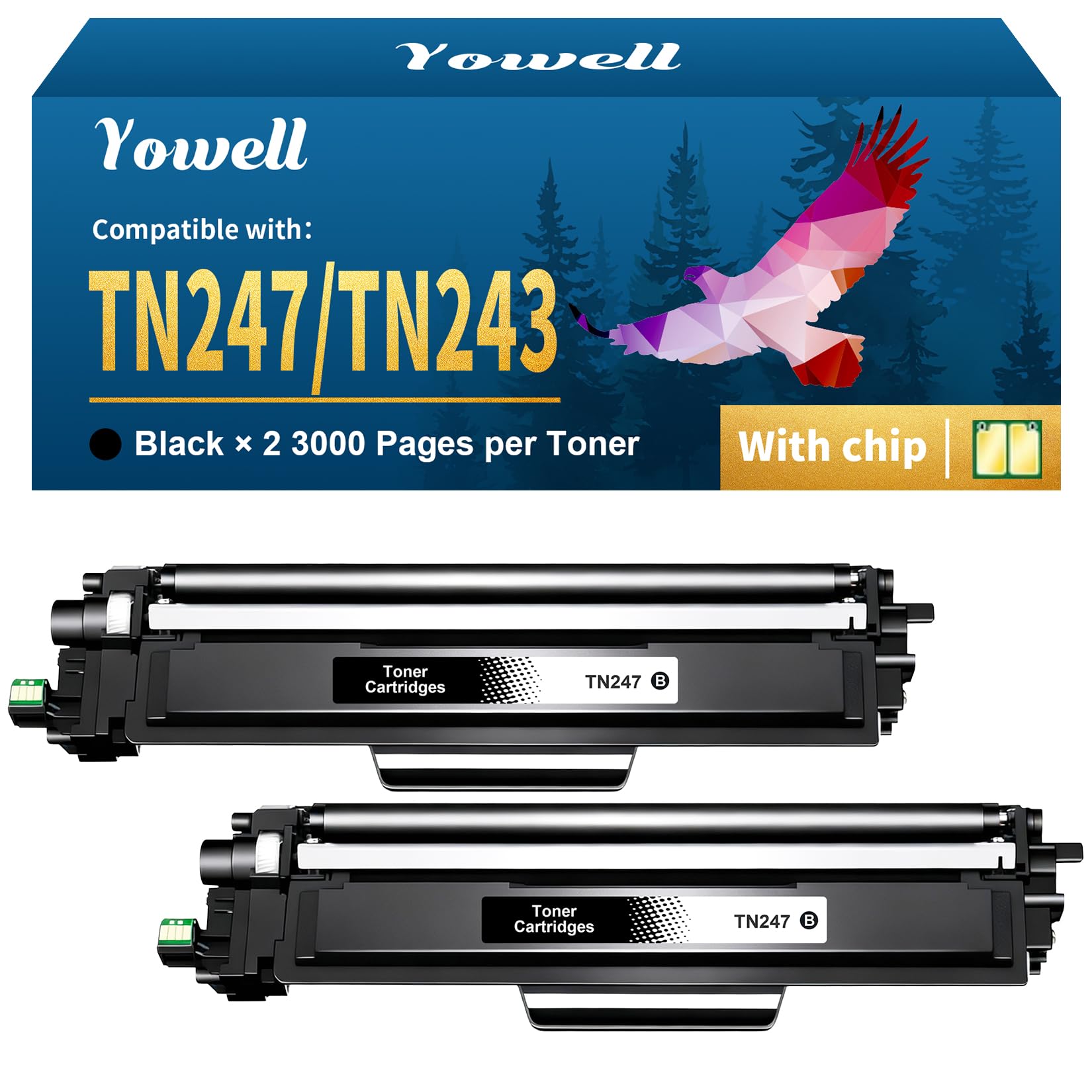 Yowell TN247 Toner Schwarz Kompatibel für Toner Brother MFC L3750CDW für Brother TN-247BK für MFC-L3750CDW MFC-L3770CDW MFC-L3710CW DCP-L3550CDW DCP-L3510CDW HL-L3210CW - 2 Schwarz