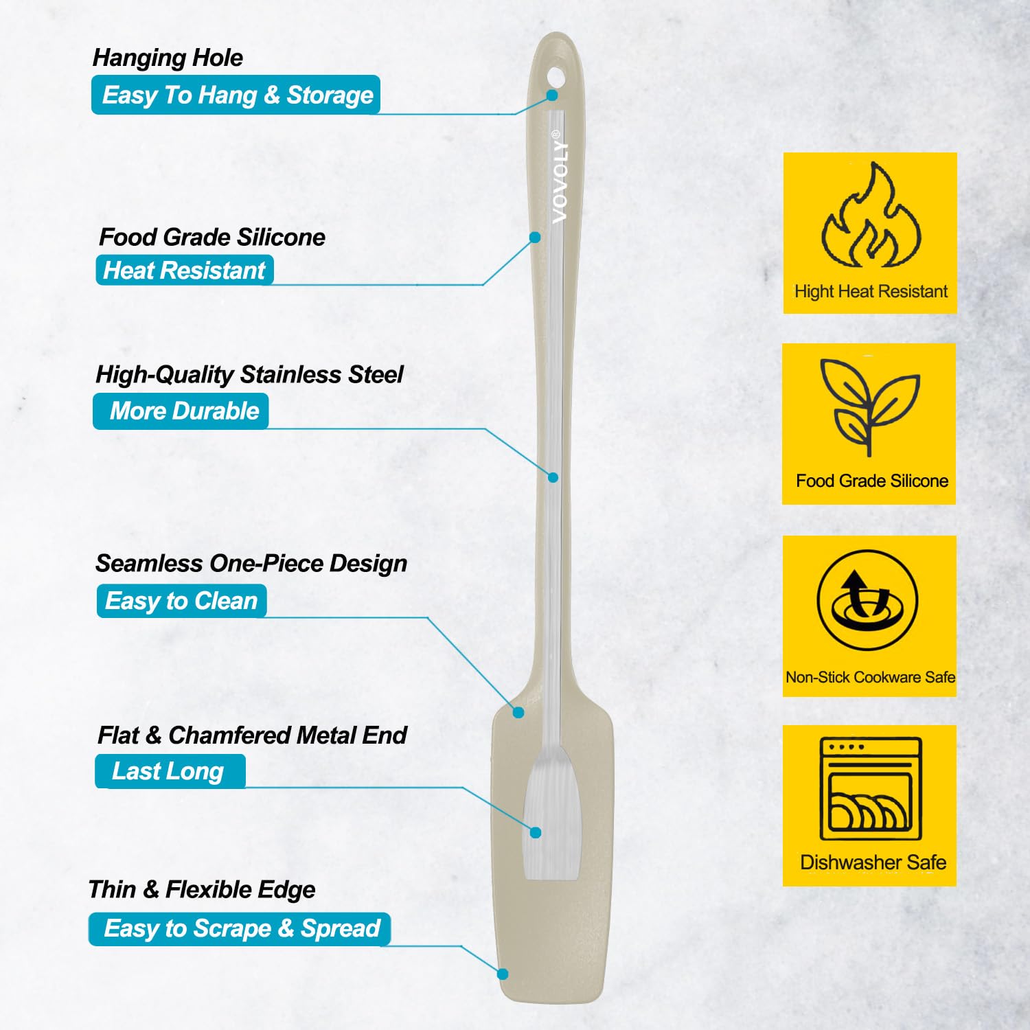 Paquete de 2 espátulas pequeñas de silicona con mango largo, espátula mejorada resistente al calor para utensilios de cocina antiadherentes, diseño sin costuras, núcleo de acero inoxidable, cuchara