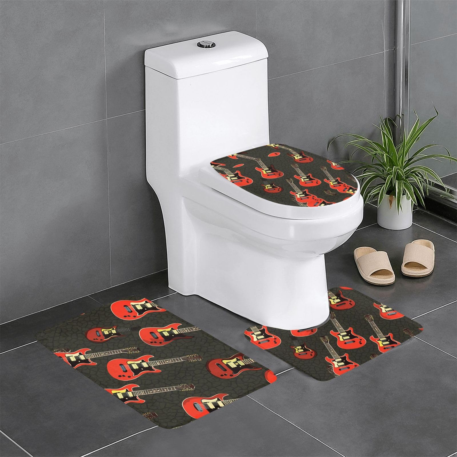 Tapis de salle de bain motif guitare rock ensemble de 3 pièces antidérapantes pour WC