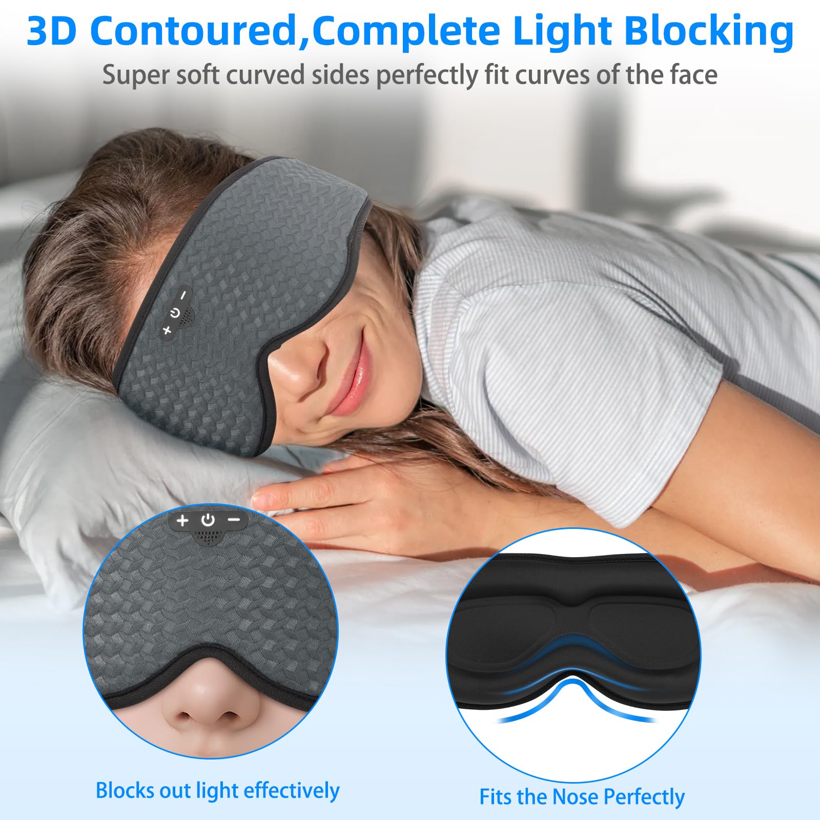 Máscara de ojos para dormir, máscara de sueño 3D, máscara de dormir ajustable para hombres y mujeres, máscara de dormir para bloquear la luz