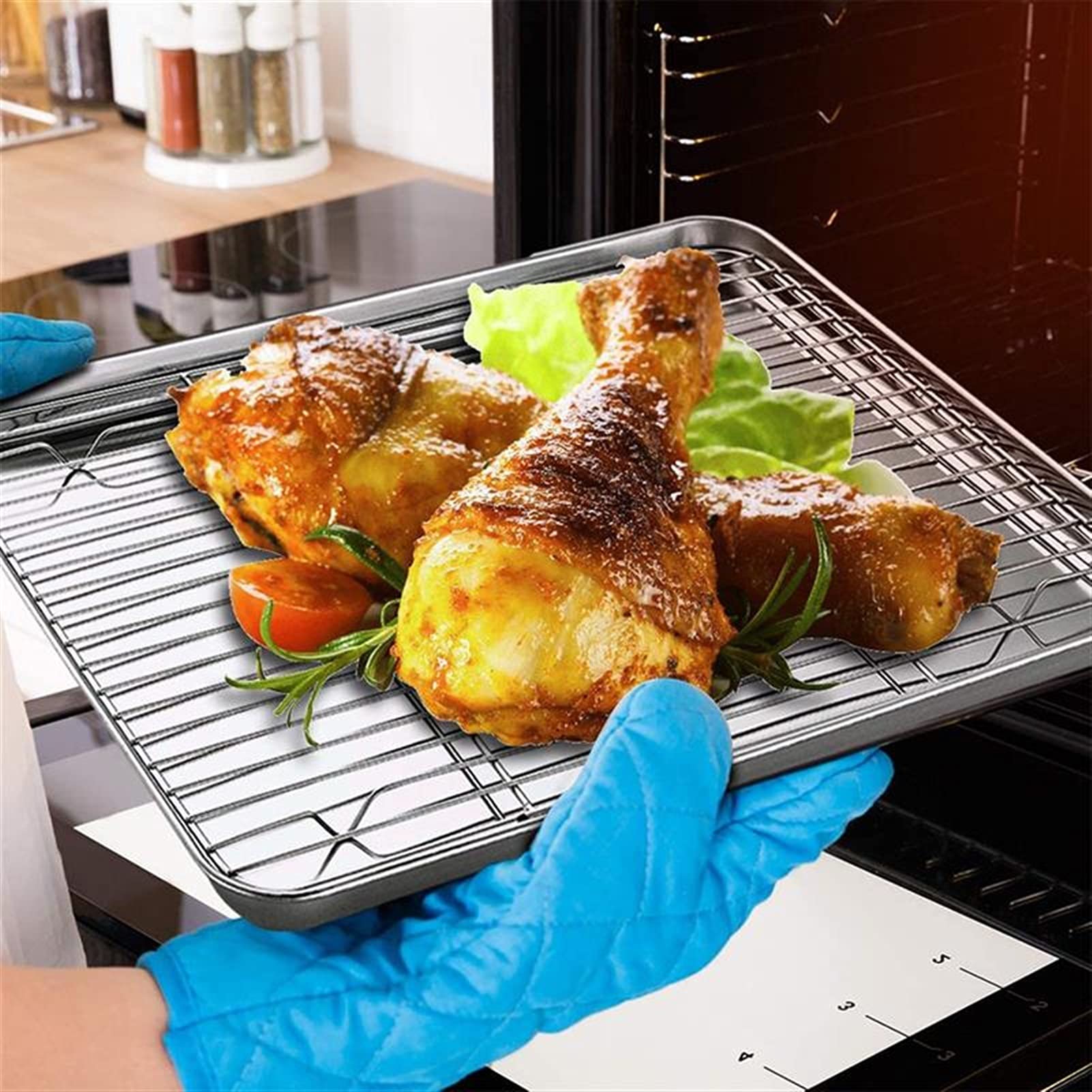 Alimentos Cocina a la Parrilla Bandeja de Horno de enfriamiento de Acero Inoxidable Horno de Drenaje de Aceite para Hornear Lavavajillas Bandeja para Hornear Parrilla Parrilla, Bandeja de enfriamien