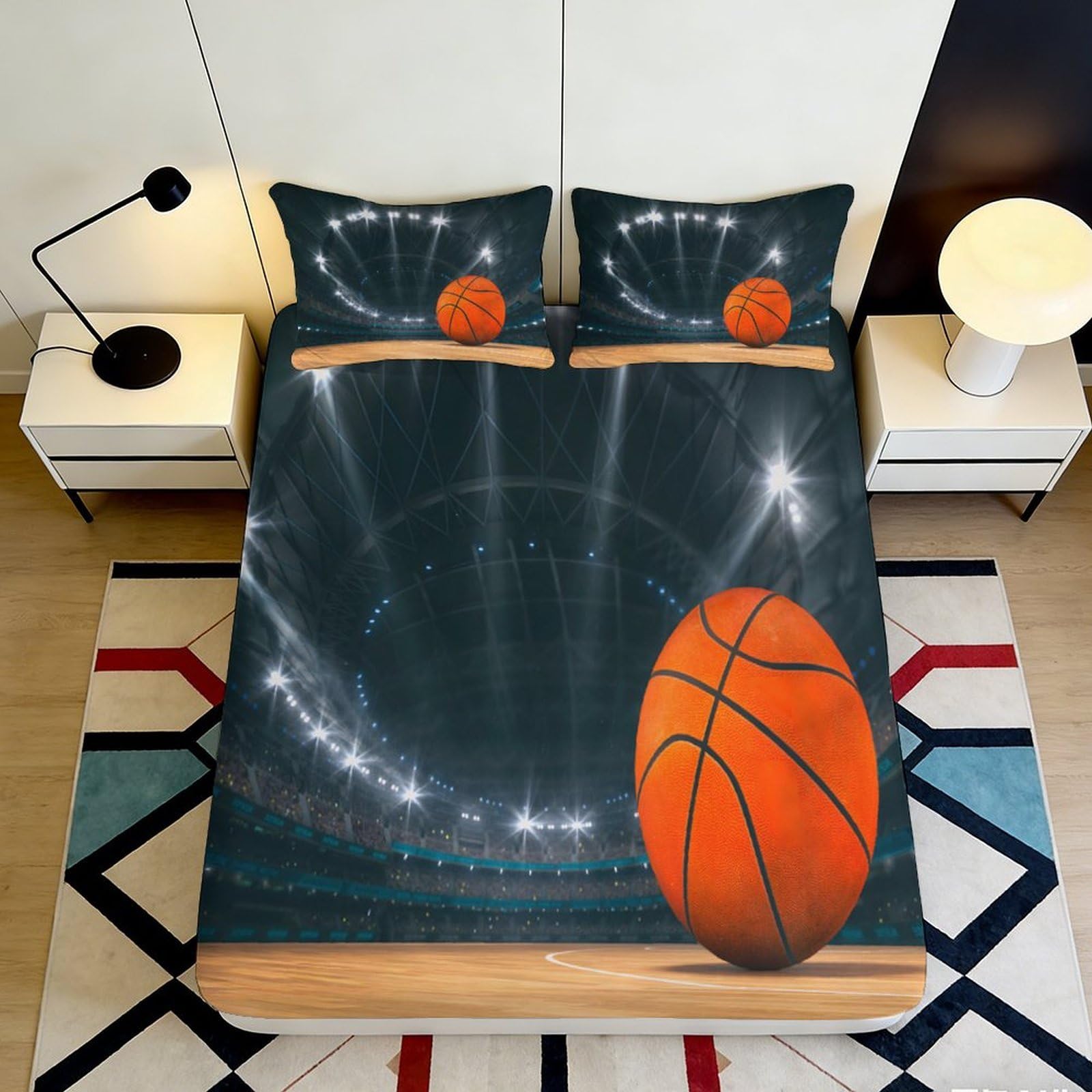 Dhbaneiok Style-2 3D Printed Basketball Stadium Fitted Sheet Microfiber Soft Breathable Court Bed Cover For Bedroom Dorm Decor Mattress Protection 90X200x25cm
