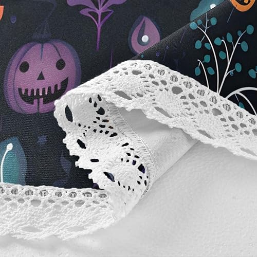 Miniatura 3 de ZOEO Mantel redondo de calabazas de Halloween con hojas de 60 pulgadas, reutilizable, mantel circular de poliéster, lavable, mantel circular para