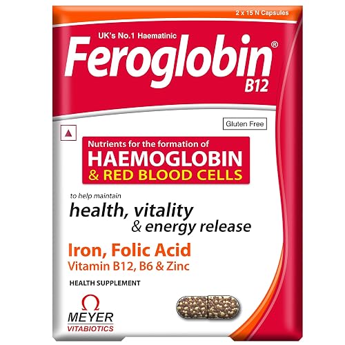 Feroglobin B12 Capsules for Iron, Haemoglobin & Red Blood Cell Formation (Monthly Pack) | Iron, Folic Acid, Vitamin B12, B6 & Zinc | Supports Energy Release & Vitality | Gluten Free | 30 Capsules