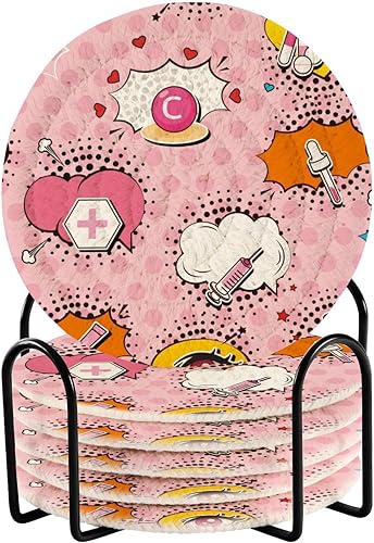 Juego de 6 posavasos absorbentes con diseño de labios de dibujos animados de 4 pulgadas con soporte absorbente para bebidas, artículos esenciales