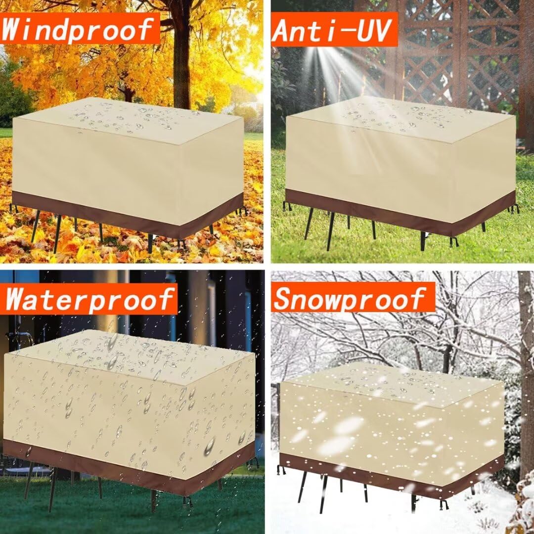 Copertura rettangolare impermeabile per mobili da giardino, 200 x 160 x 100 cm, resistente, in tessuto Oxford 420D, antivento, anti UV, per mobili da esterno, beige e marrone