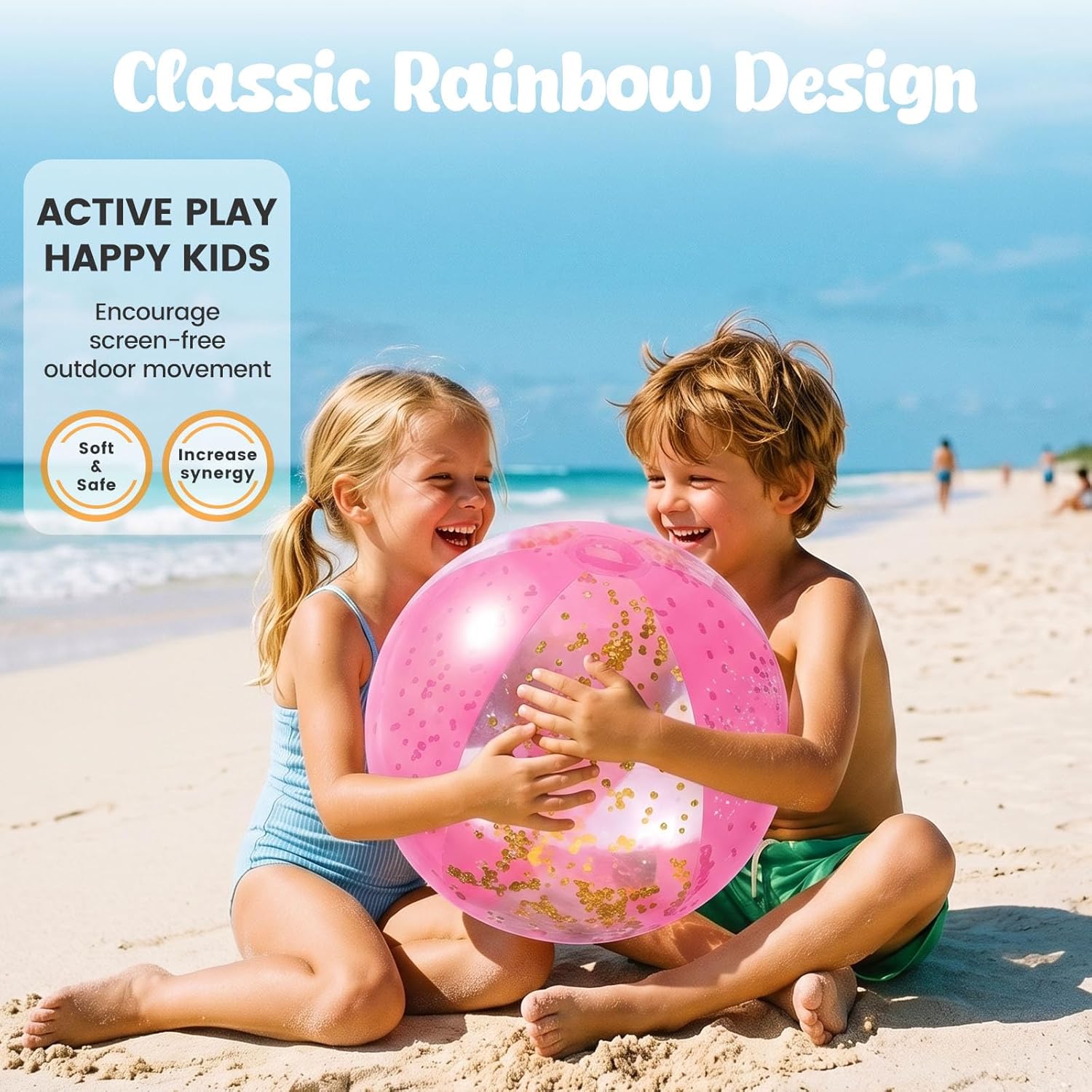 FUTUREPLUSX 2PCS Glitter Beach Balls, 16 Inch Inflatable Pool Toys, for Beach Party Favor