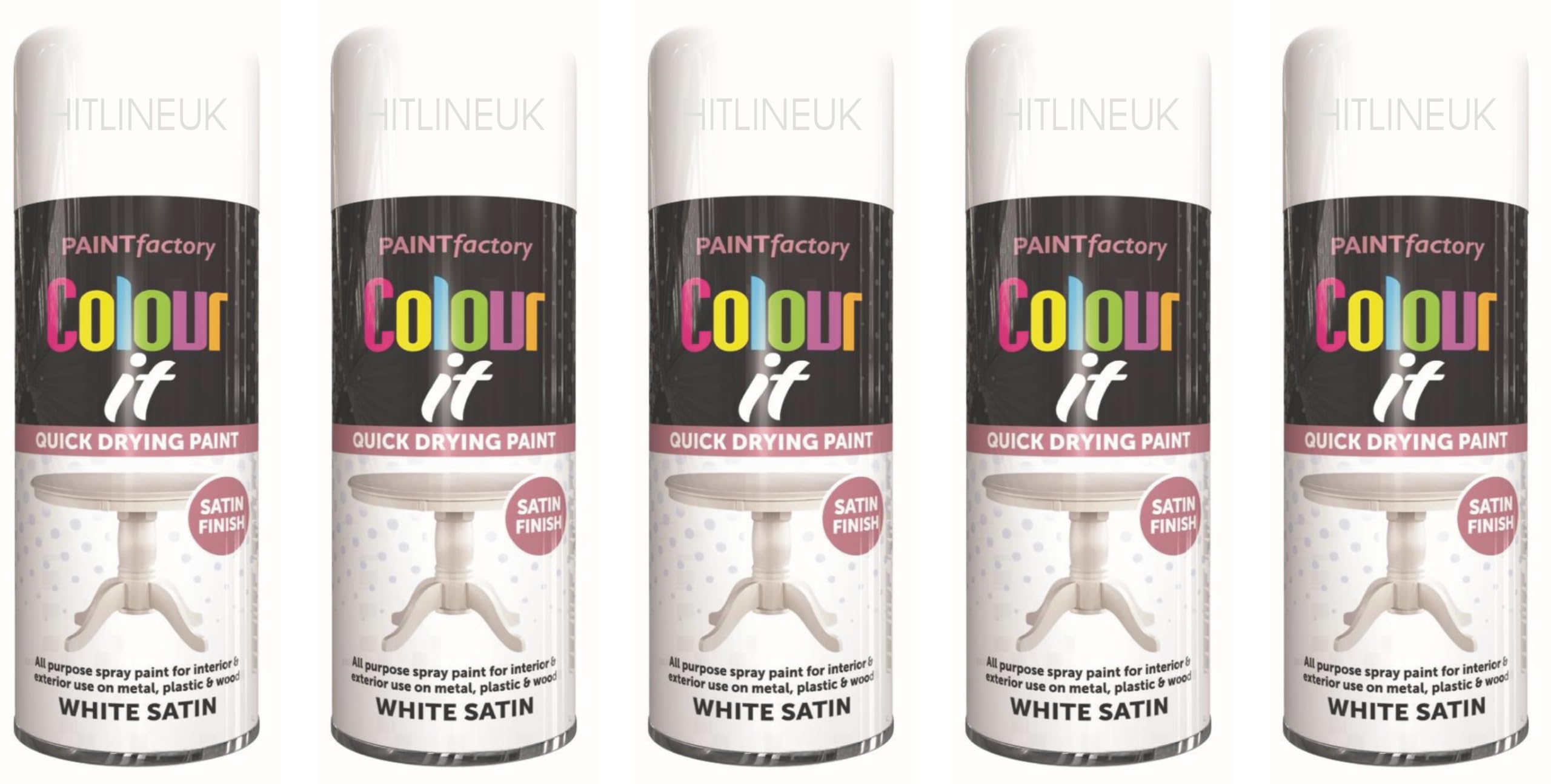 HitlineUK 5 X 400ML WHITE SPRAY PAINT FOR SATIN METAL PLASTIC AND WOOD QUICK DRYING INTERIOR EXTERIOR PAINT